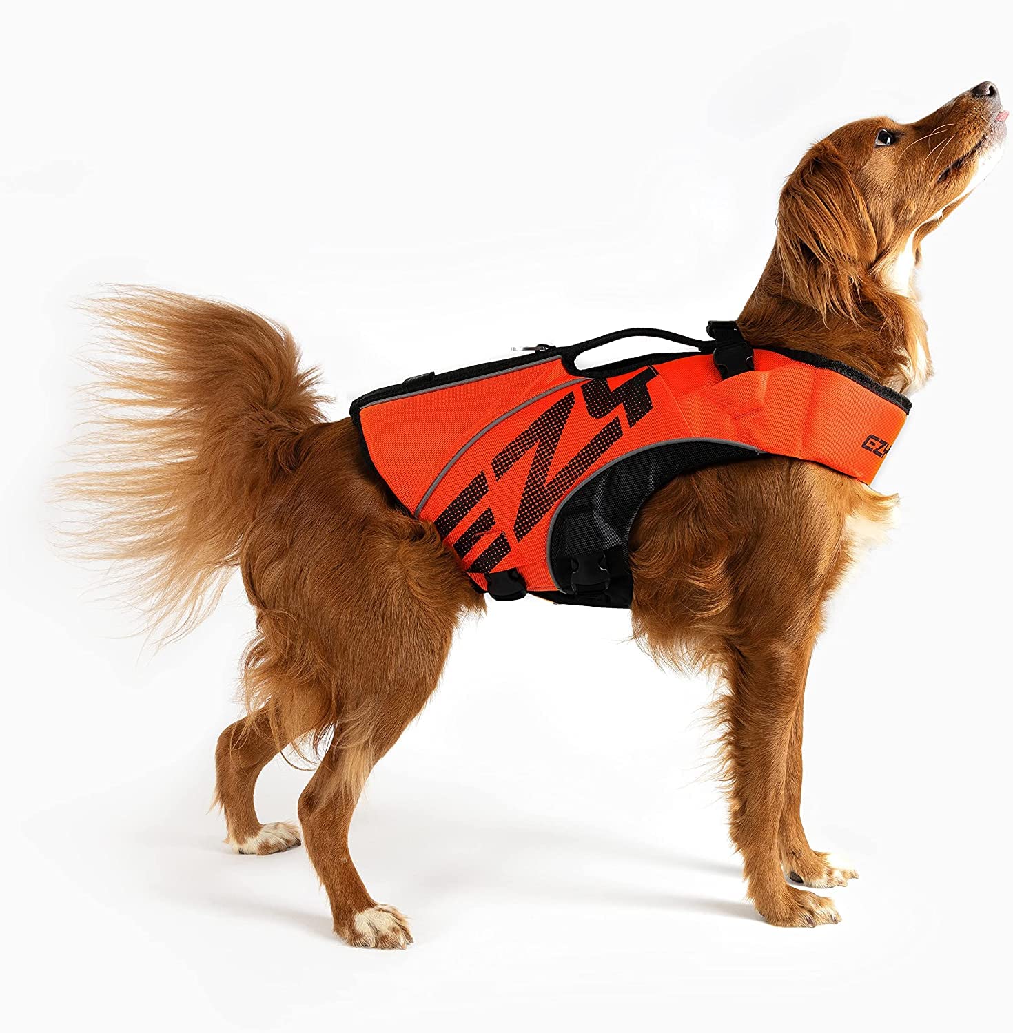 Ezydog Dfd X2 Dog Life Jacket - Adjustable Swimming Safety Life Vest Preserver With Continuous Neck Flotation, Reflective Trim,