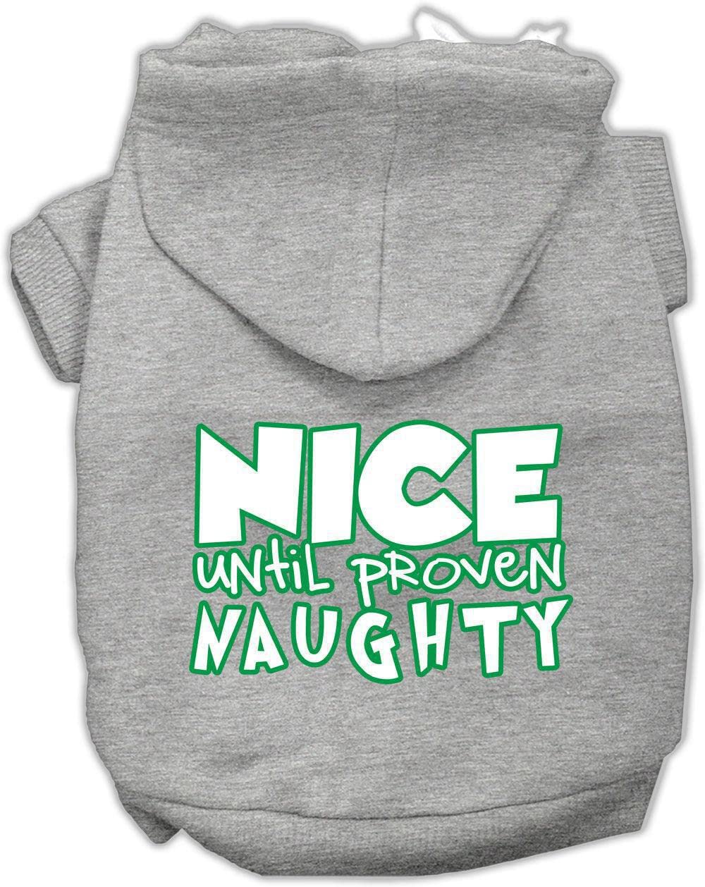 Christmas Pet, Dog & Cat Hoodie Screen Printed, 'Nice Until Proven Naughty' Gray Sm (3-6 Lbs.)