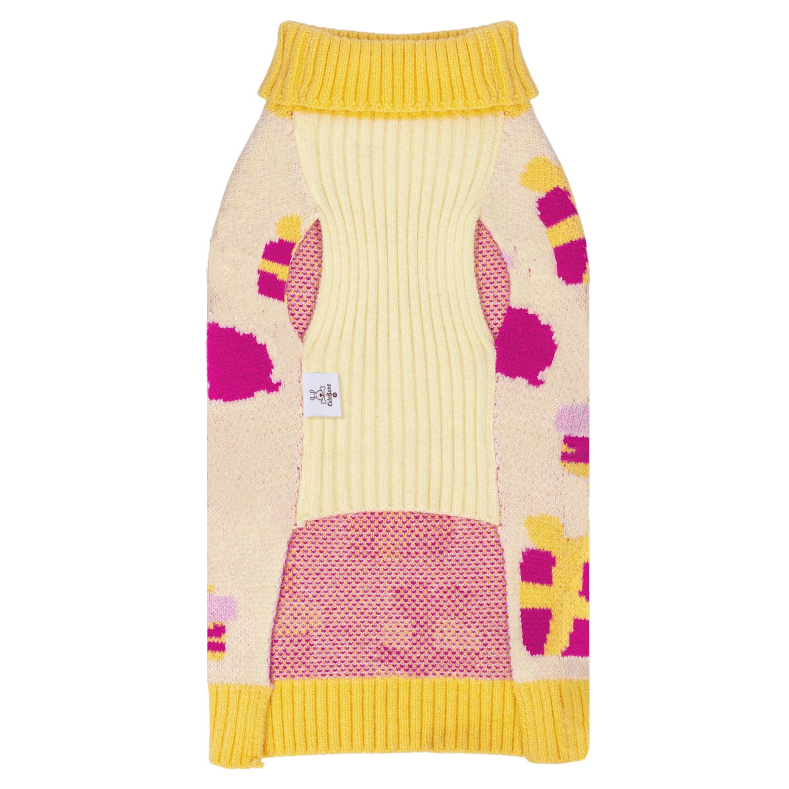 Cutebone Birthday Dog Sweater For Small Medium Dogs Gift Knit Yellow Turtleneck Pet Winter Clothes Cat Apparel With Harness Hole