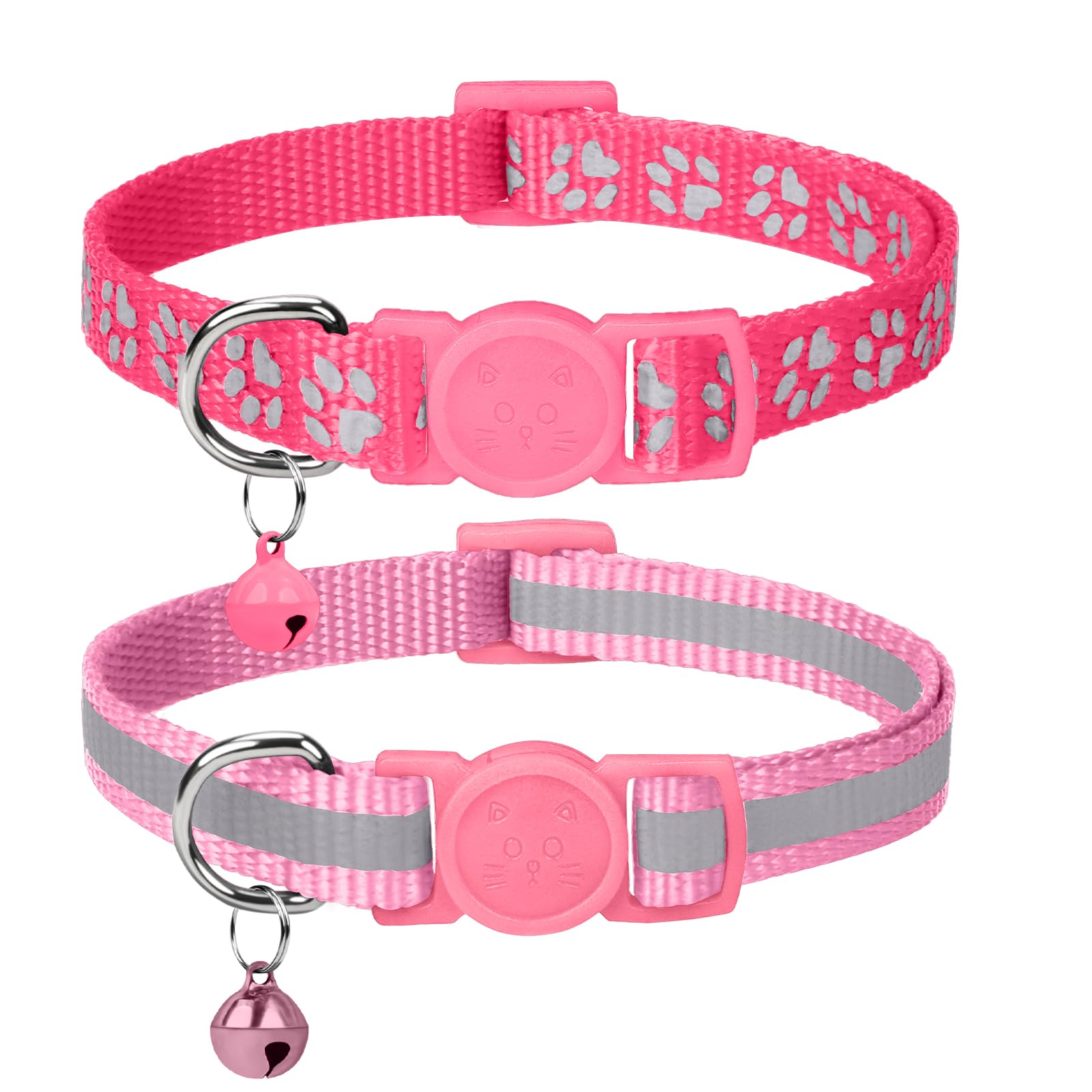 Taglory Reflective Cat Collars Breakaway With Bell, 2 Pack Girl Boy Pet Kitten Collar Adjustable 6-8 Inch, Pink