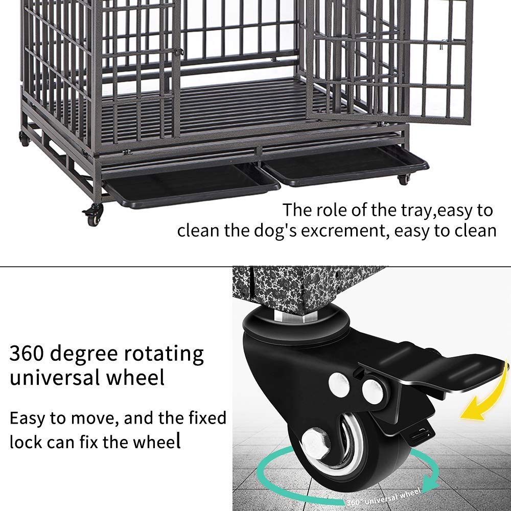 Smonter 42'' Heavy Duty Dog Crate Strong Metal Pet Kennel Playpen With Two Prevent Escape Lock, Large Dogs Cage With Wheels, Y S