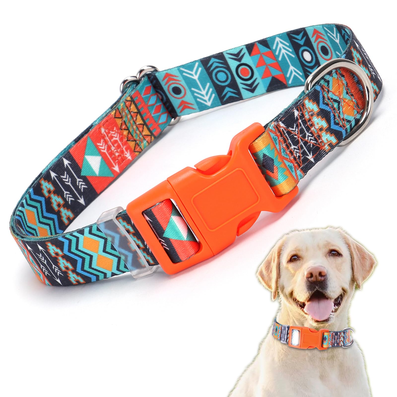 Tribal Dog Collar, Aztec Style Pattern Design Quick Release Buckle Soft Western Dog Collars Adjustable for Small Medium Large Pe