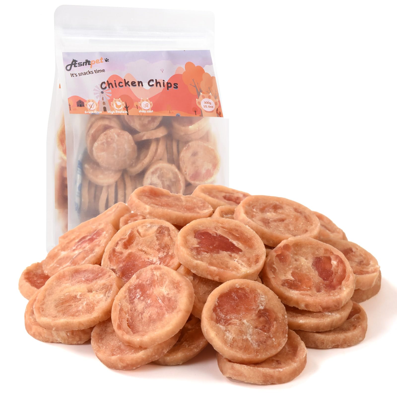 ASMPET Chicken Jerky Chicken Chips Dog Treats, Flavorable Dog Snack Rich in Protein All Natural Ingredients Free Grain Chewy Tre