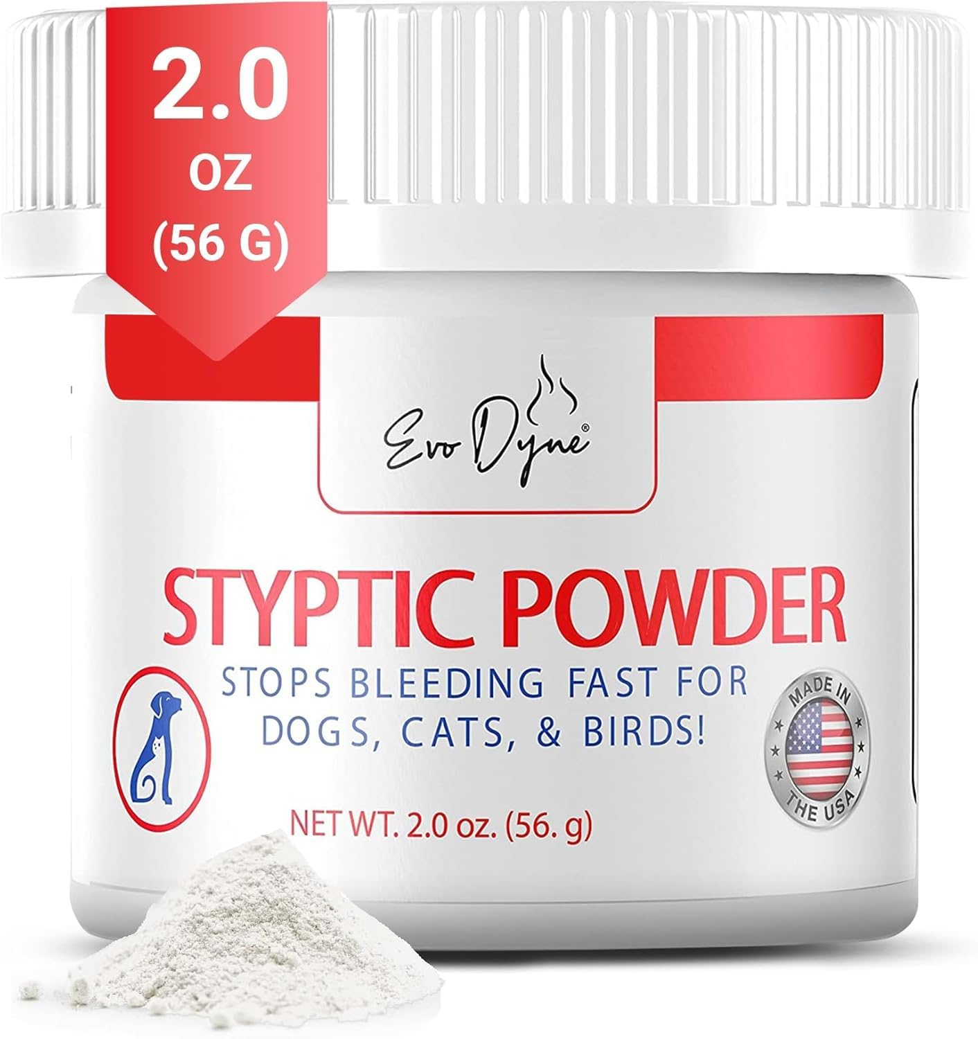 Styptic Powder for Dogs, Cats, and Birds (2 oz) by Evo Dyne | Fast-Acting Blood Stop for Pets | Quick Stop Bleeding Powder for D