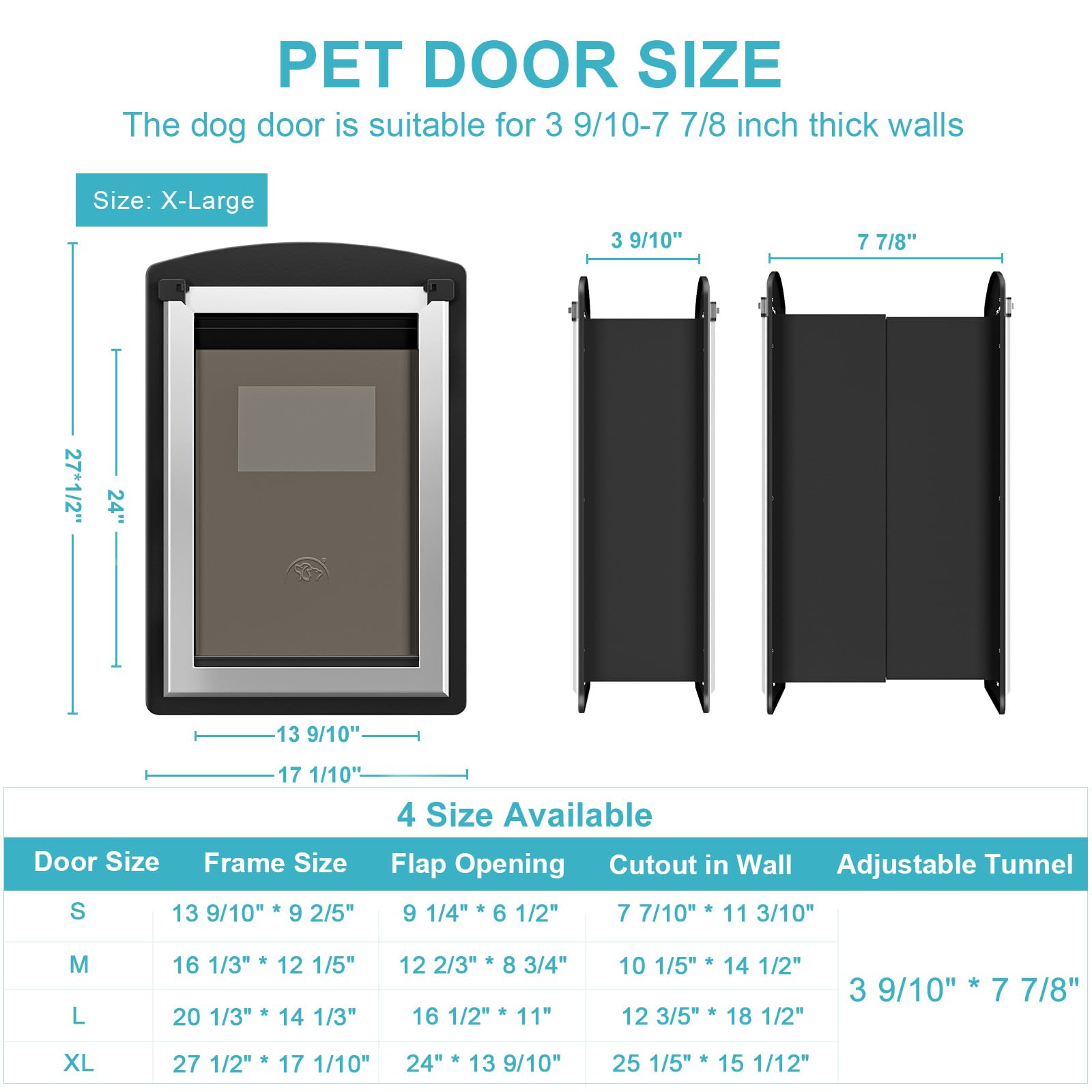 Clawjaw Extra Large Dog Door For Wall, Metal Frame And Telescopic Tunnel Pet Door, Double-Sided Wind Deflector And Magnetic Flap