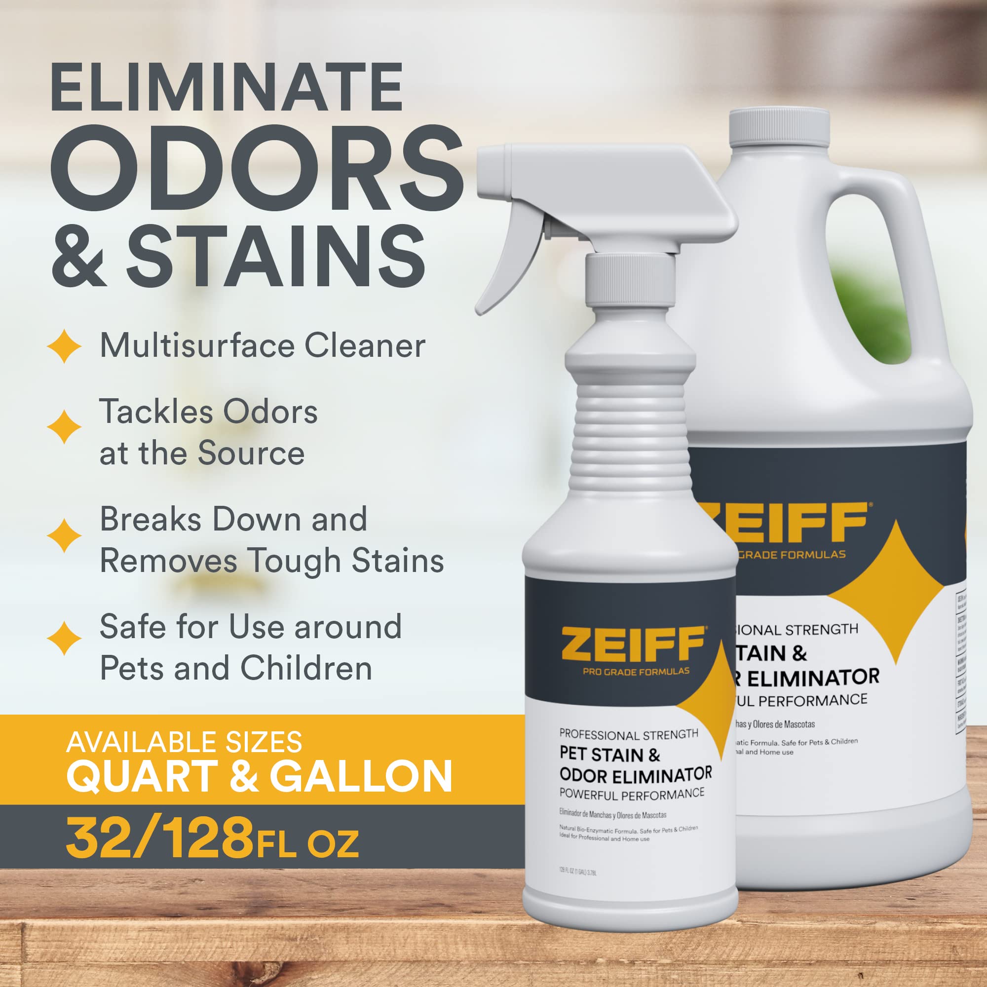 Zeiff Pet Stain and Odor Remover - Pet Odor Eliminator for Home and Professional Use - Pet Urine Enzyme Cleaner to Break Up Toug