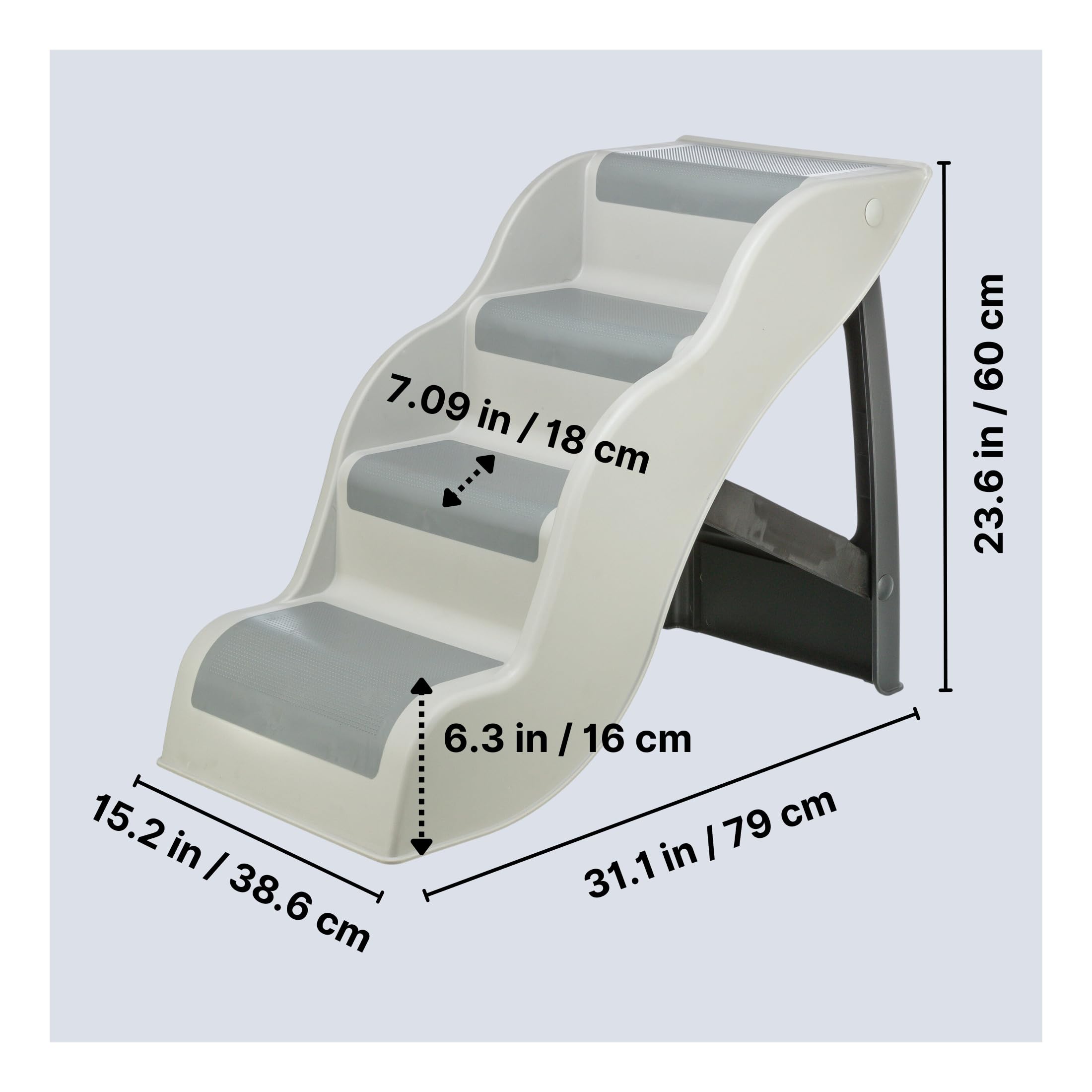 TRIXIE Lightweight Dog Stairs with Non-Slip Rubber Treads - 4 Step Pet Stairs for Beds and Couches - Foldable and Easy to Store