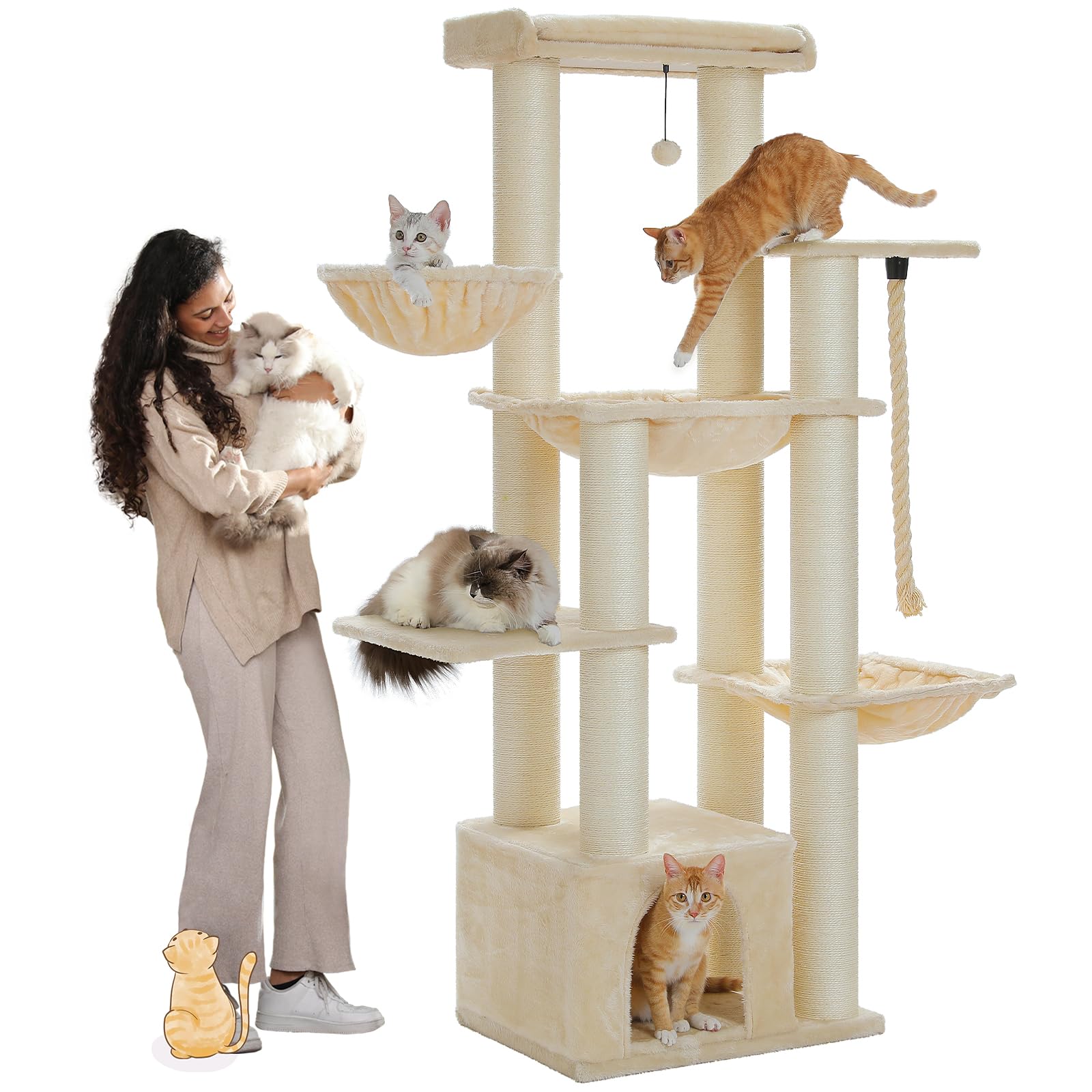 Large Cat Tree-67In Tall Cat Tower For Indoor Cats Large Adult With 13 Thick Sisal Scratching Posts (F4.3In), Multi- Level Cat C