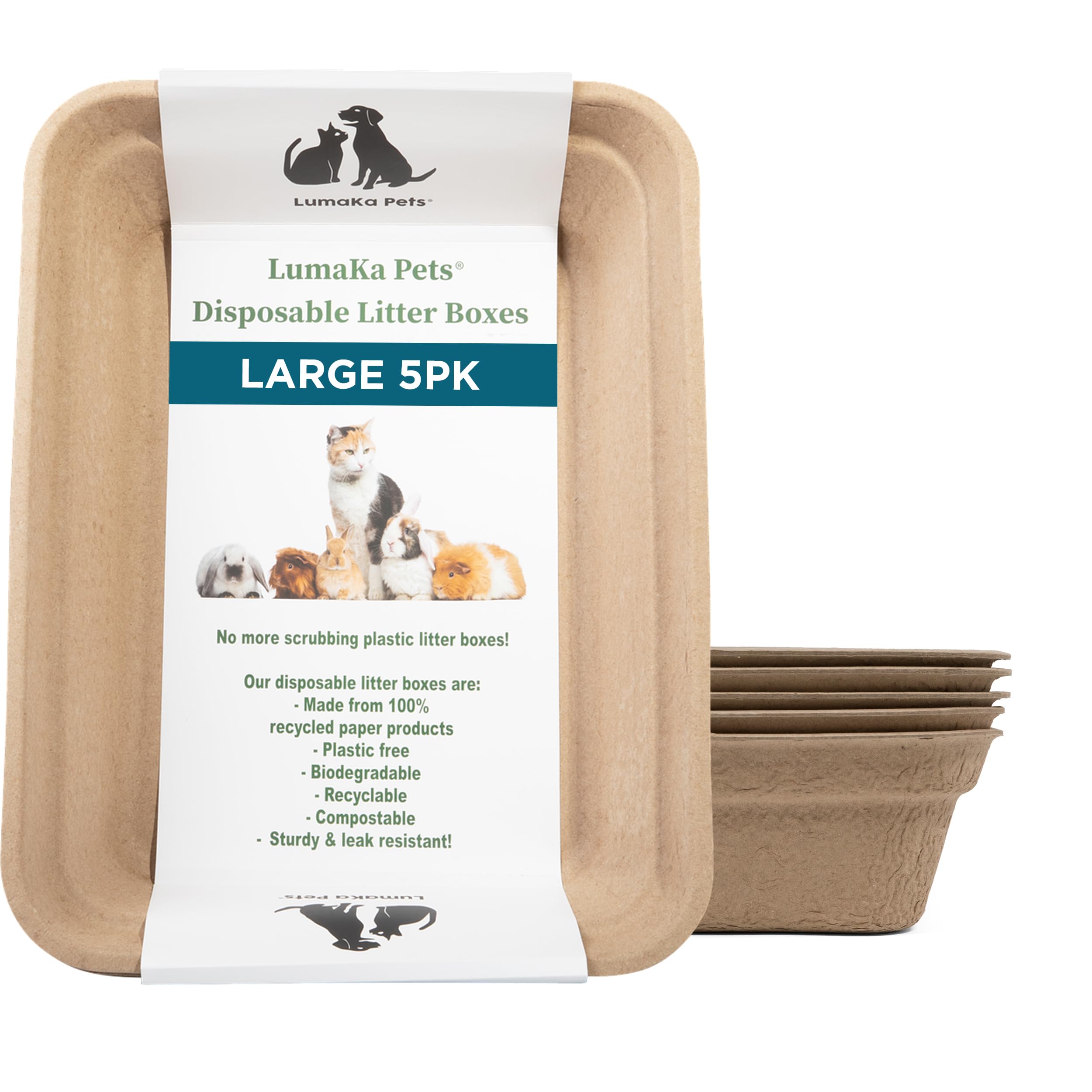 LumaKa Pets Disposable Litter Box: 5-Pack/Large - Disposable Litter Box for Cats, Rabbits, Guinea Pigs, or Travel - Extra Thick,