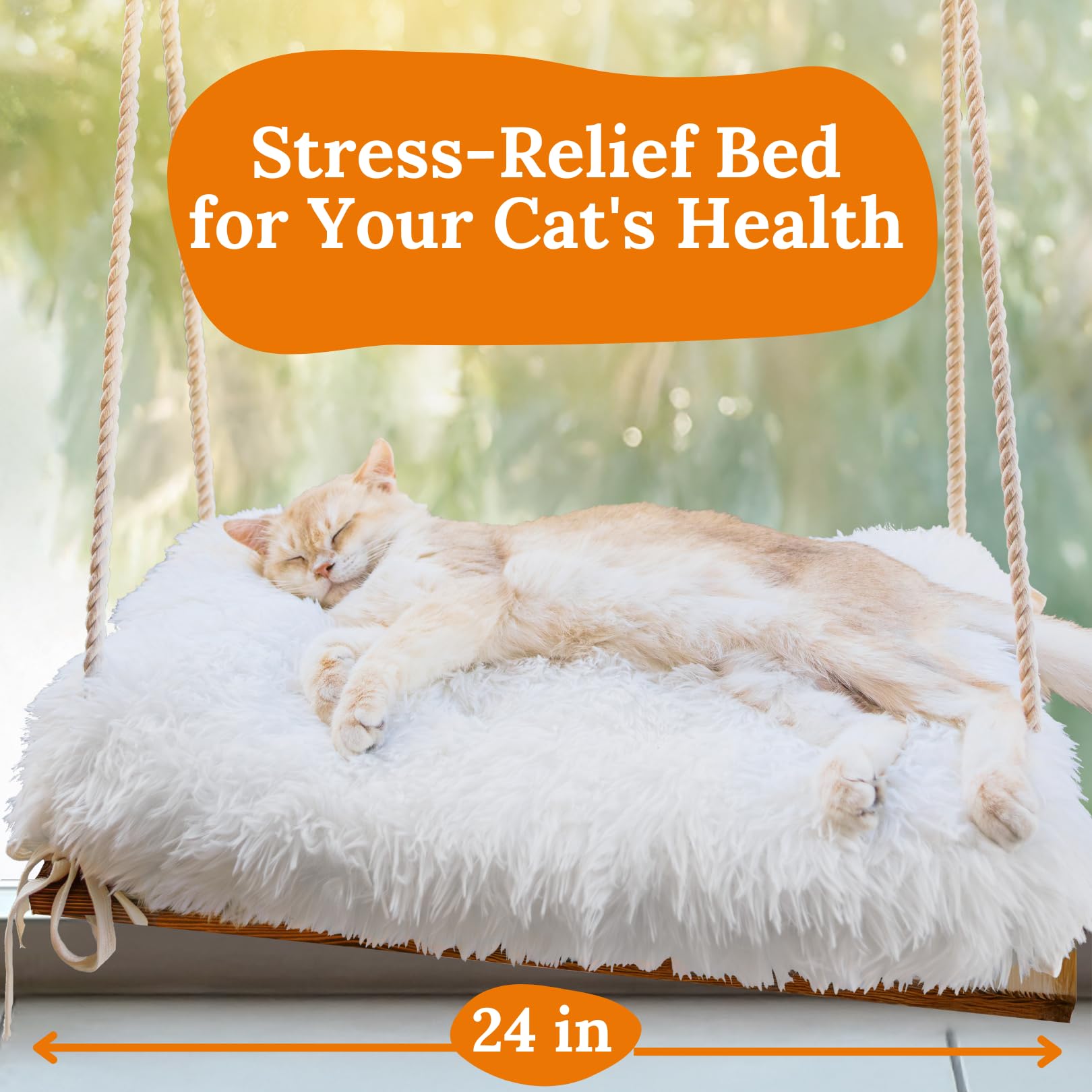 Cat Window Perch For Large Cats - Hammock Bed For Heavy Indoor Cats - Solid Wood Seat, 5 Strong Suction Cups, Soft Cushion - Rus