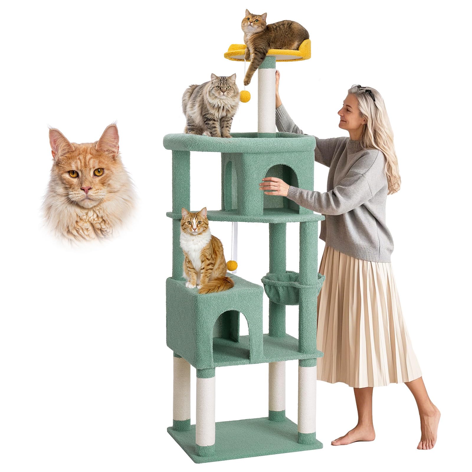 Veehoo Cat Tree For Indoor Cats Large Adult, 68.7 Inch Tall Large Cat Tree For Cats, Cactus Cat Tower For Cats With 2 Spacious C