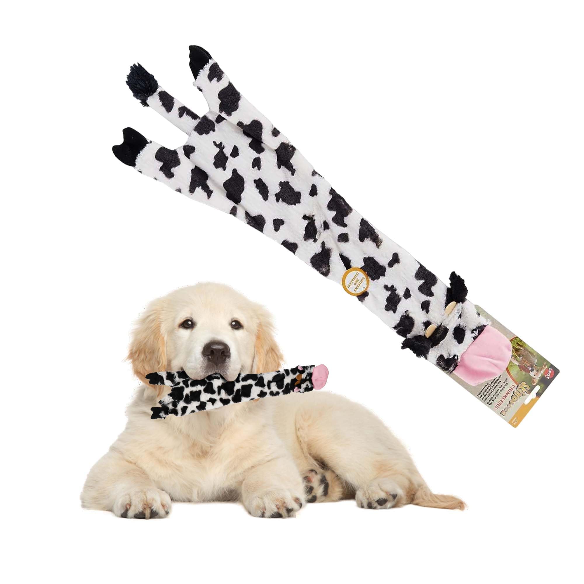 Spot Skinneeez Crinklers | Stuffless Dog Toys With Squeaker For Small Dogs | Crinkle Toy For Small Puppies | 23'' | Cow Design |