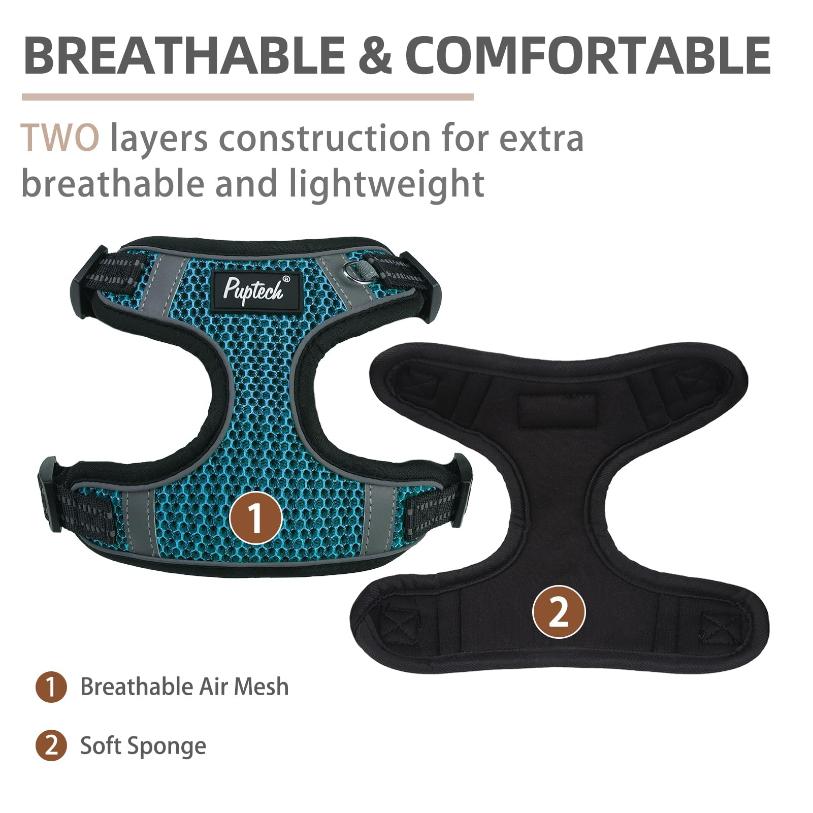 PUPTECK No Pull Dog Harness and Leash Set Reflective No Choke Step in Puppy Halter for XS Small and Medium Sized Dogs, Turquoise