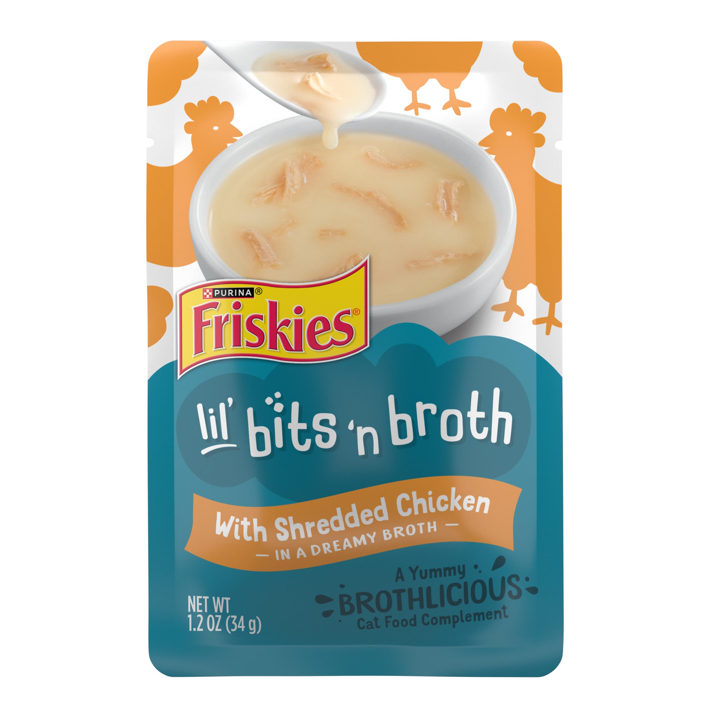 Purina Friskies Lickable Cat Treats Bits n Broth With Shredded Chicken in a Dreamy Broth - (Pack of 16) 1.2 oz. Pouches