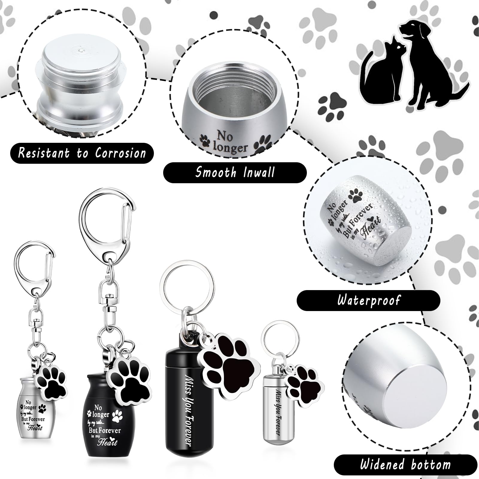 Kigeli 4 Pcs Pet Ashes Keepsake Keychain For Dog Pet Ashes Urn With 4 Pcs Filling Tools Memorial Cylinder Cat Cremation Jewelry