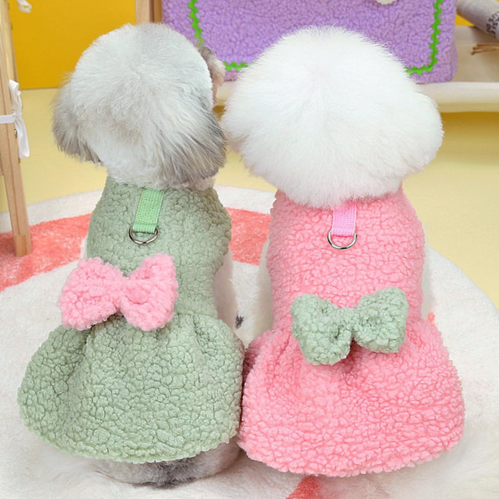 Jecikelon Dog Sweater Dress With Bow Tie Winter Warm Puppy Clothes For Small Dogs D-Ring Leash Pet Clothing Outfits Su  Ter Para