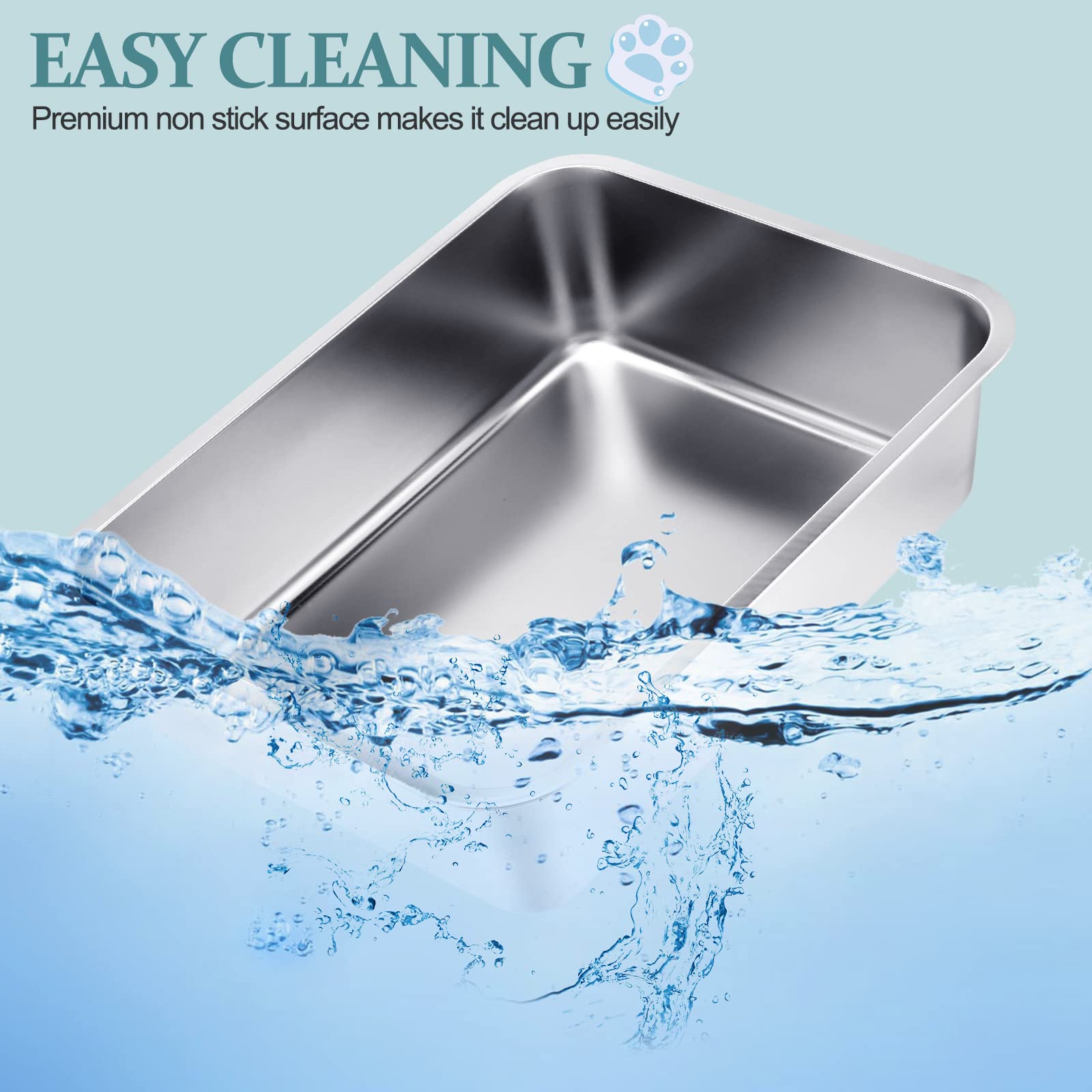 Gerrii 3 Packs Extra Large Stainless Steel Litter Box for Cat with High Sides, Non Stick Smooth Surface, Easy to Clean for Cat B