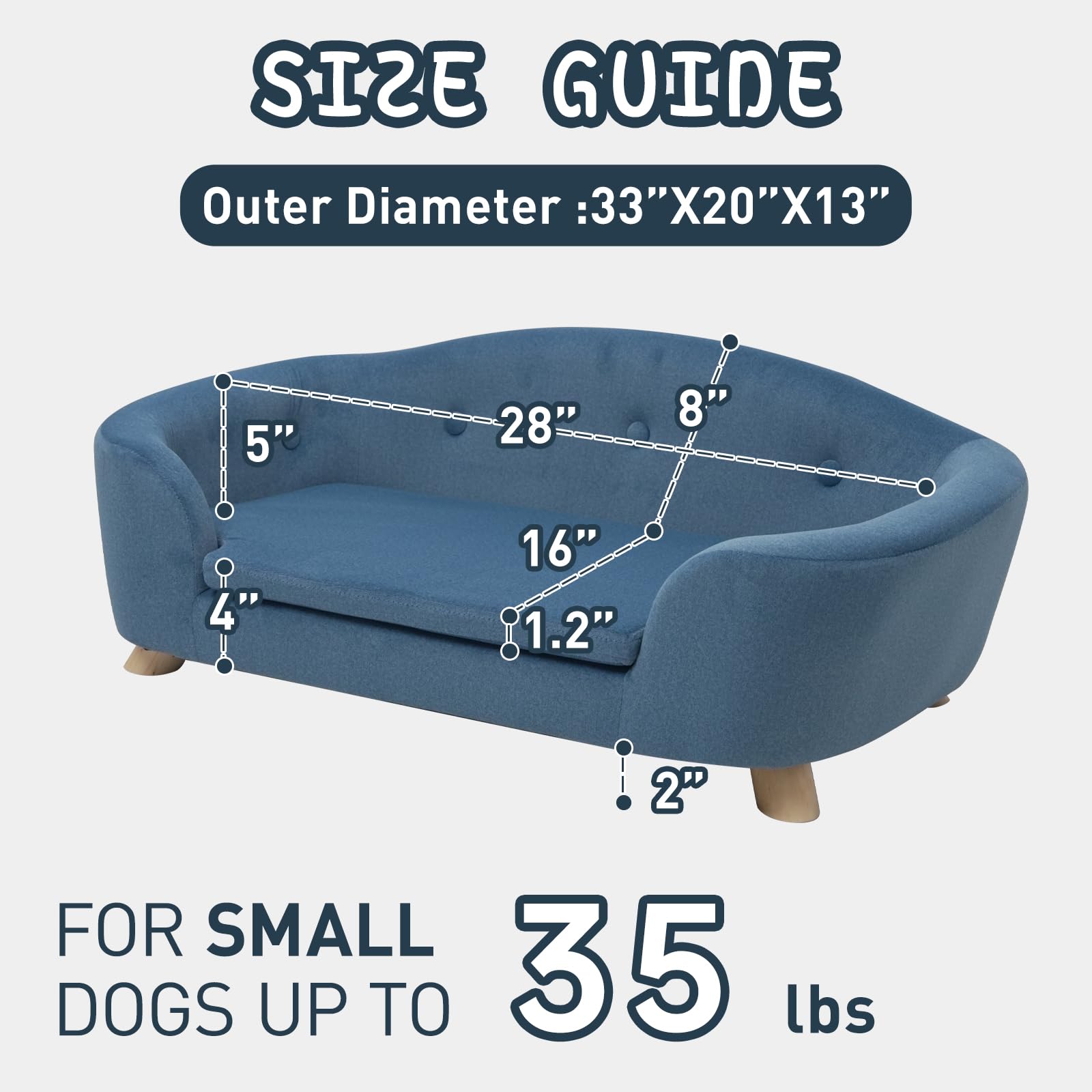 Shavi Large Dog Couch, 35'' Wide Pet Sofa For Large And Medium Dogs With Removable Mattress Cover, Luxury Raised Dog Couch Velve