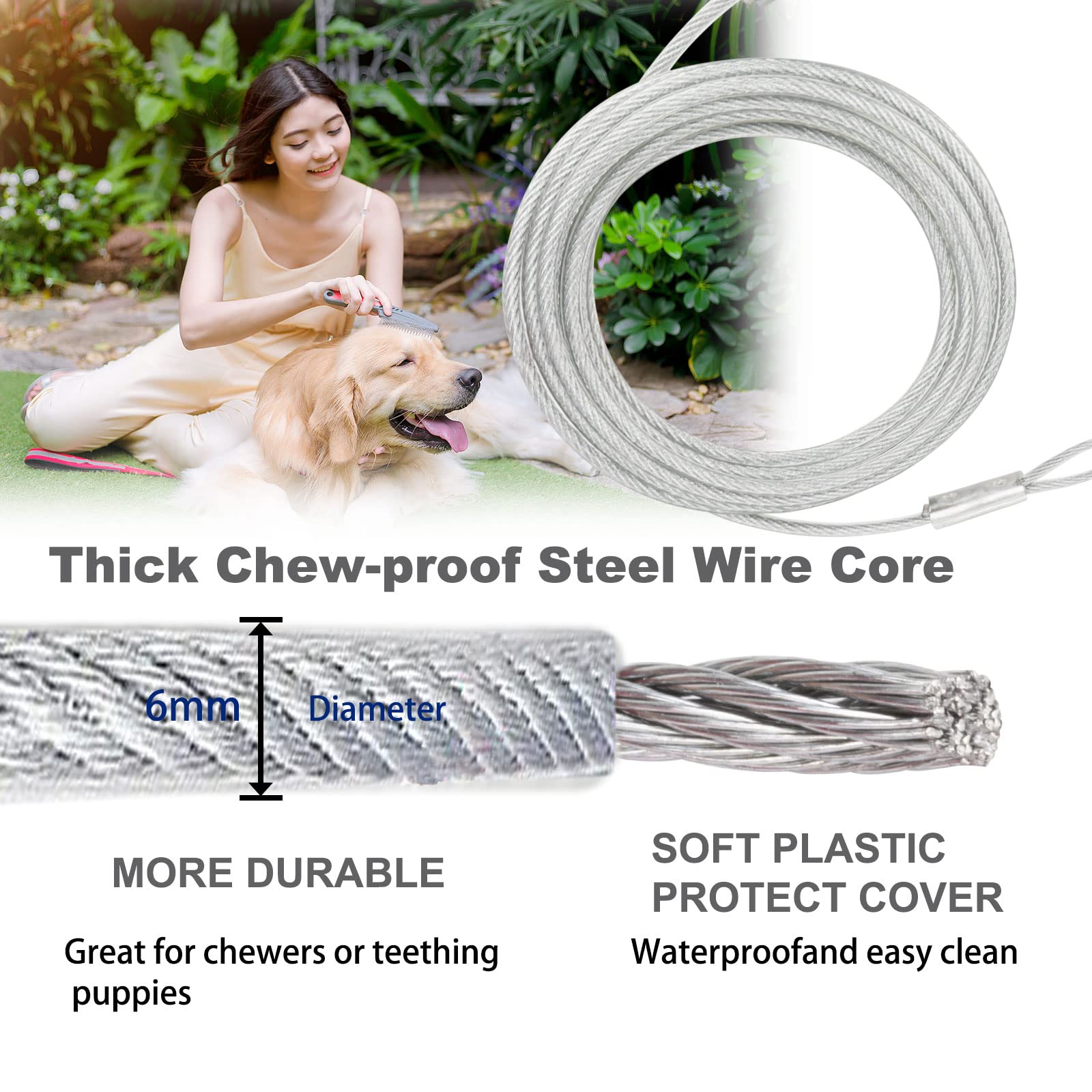 Darkyazi Dog Stake Tie Out Cable and Reflective Stake 16 ft Outdoor, Yard and Camping, for Medium to Large Dogs Up to 125 lbs (2