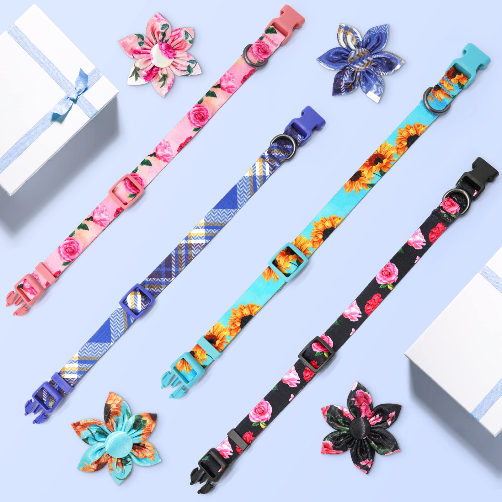 Plaid Boy Dog Collar Floral Male Dog Collars With Flower Bowtie Dog Collar For Cute Boy Male Cats Dogs Spring Summer Dog Collars