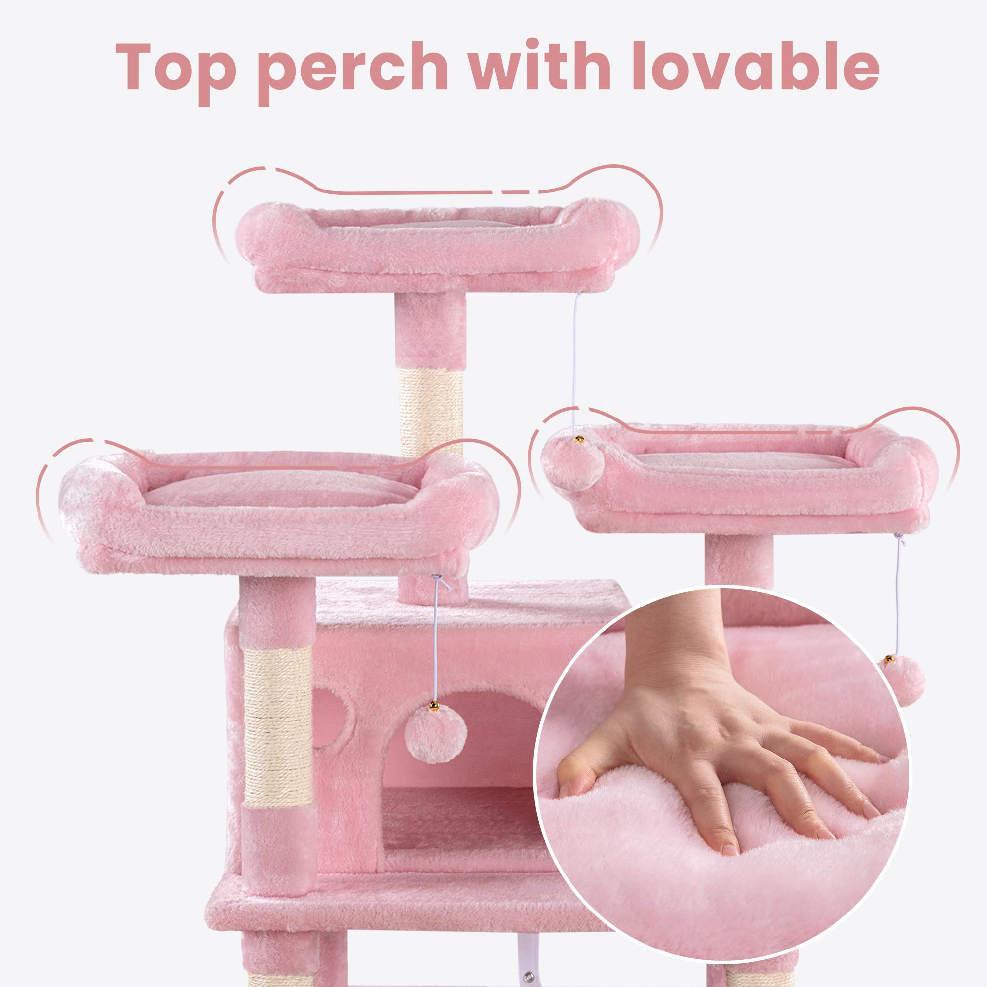 Sha Cerlin 68 Inches Multi-Level Large Cat Tree For Large Cats/Big Cat Tower With Cat Condo/Cozy Plush Cat Perches/Sisal Scratching Posts And Hammocks/Cat Activity Center Play House, Pink