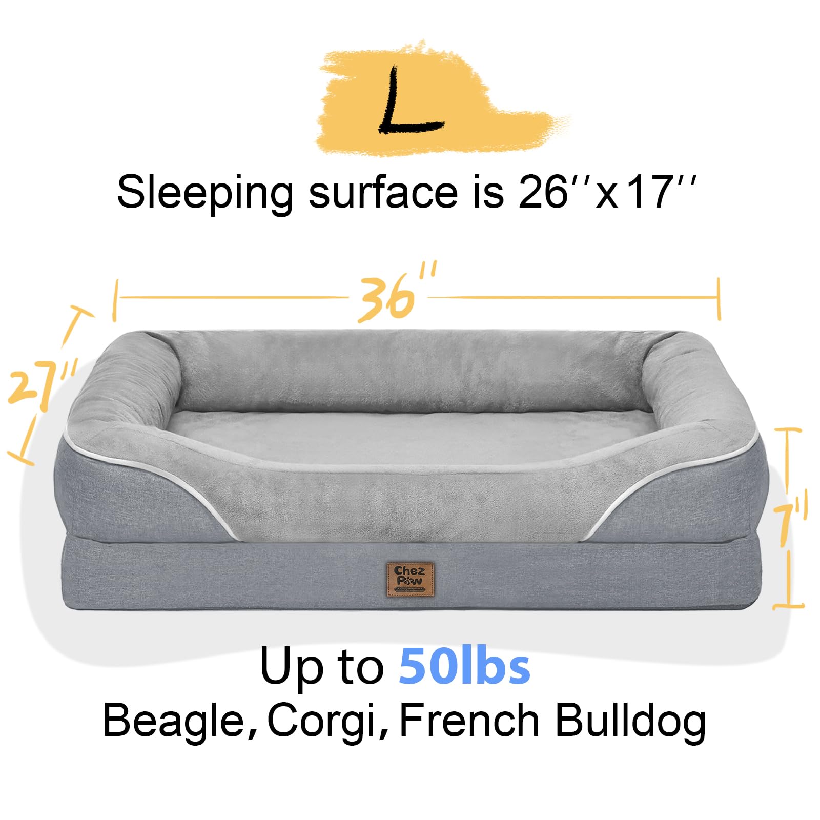 Orthopedic Washable Large Dog Bed - Egg Foam Dog Beds For Large And Medium Dogs Big Pet Beds With Removable Washable Cover And B