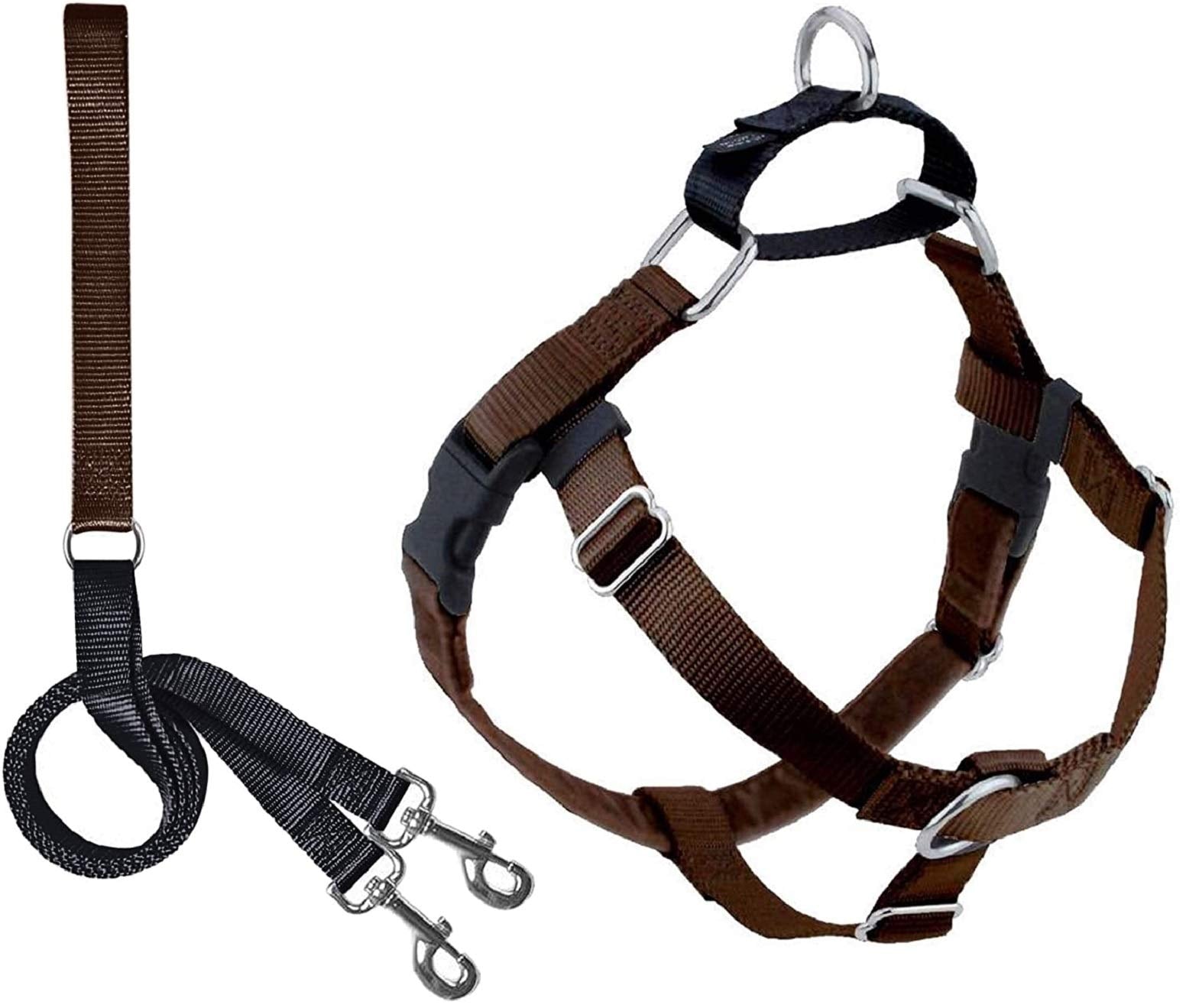 2 Hounds Design Freedom No Pull Dog Harness, Adjustable Harness And Leash Set, Easy Walking & Comfortable Control, Fits Small, Medium & Large Dogs, Solid Colors, Made In Usa, 5/8' Md, Brown
