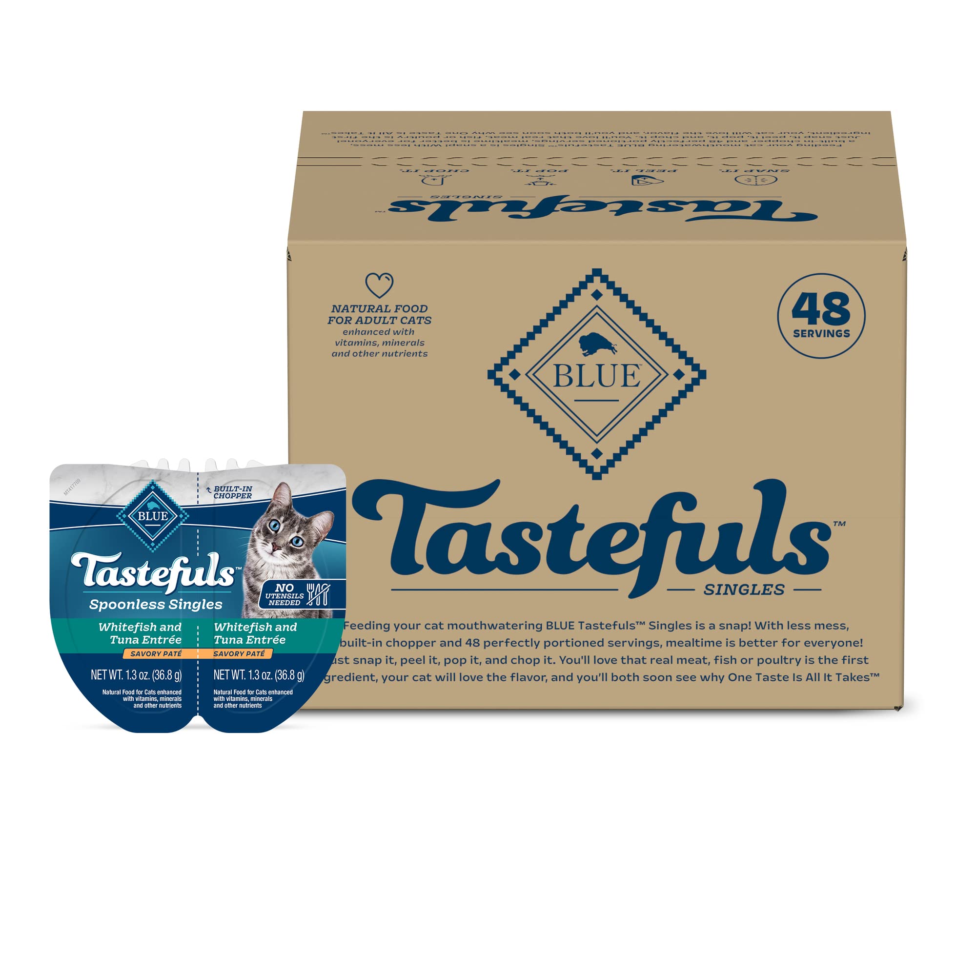 Blue Buffalo Tastefuls Spoonless Singles Natural Wet Cat Food Pat  , 2.6-oz Twin-Pack Trays, White Fish & Tuna Entre   (24 Count