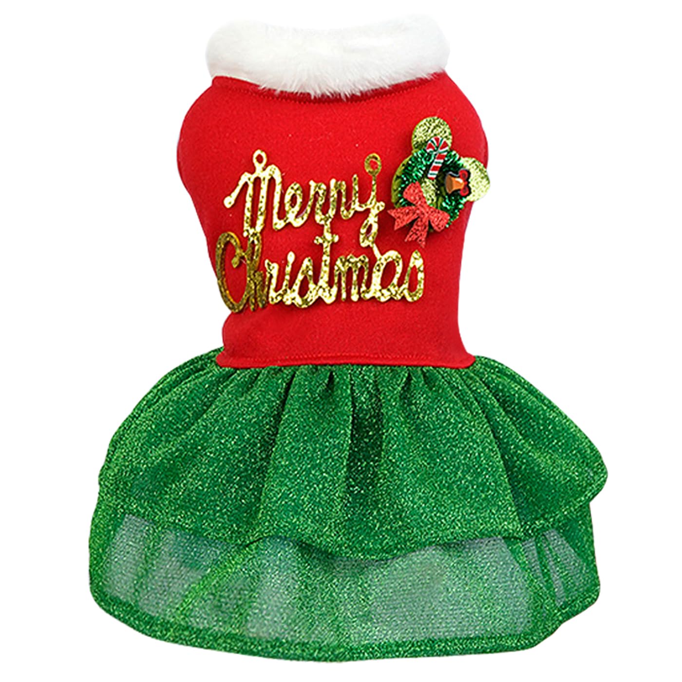 Otunrues Merry Christmas Dog Dress - Cute Holiday Costume Outfit For Small Medium Dogs - Fleece Clothes For Pets - Red & Green X