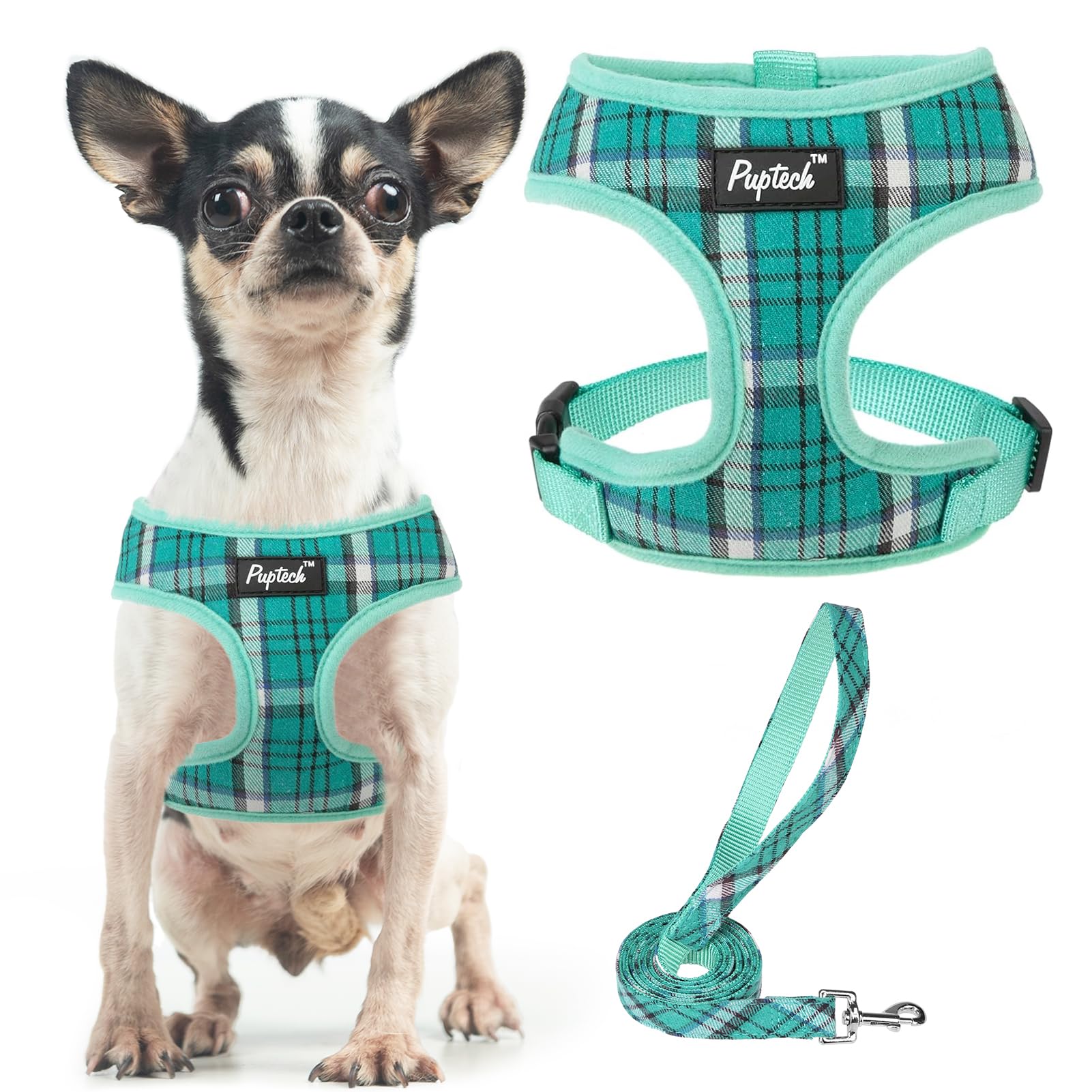 Pupteck Soft Mesh Dog Harness And Leash Set Pet Puppy Cat Comfort Padded Vest No Pull Harnesses, Green, Xs