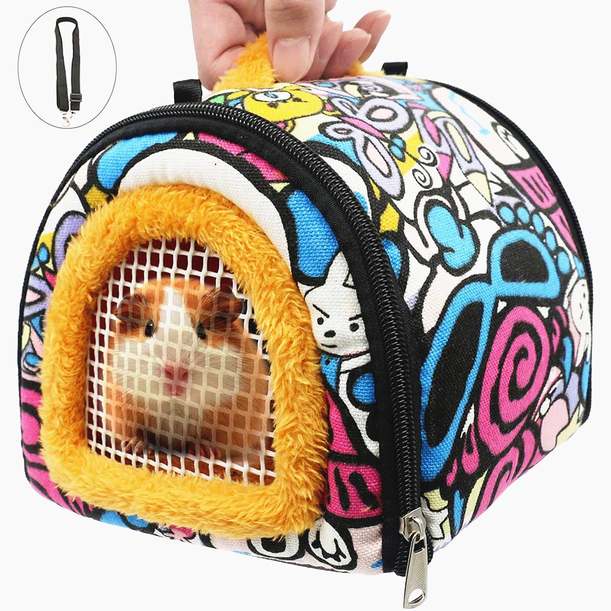 Kameiou Small Animal Carrier Bag Small Guinea Pig Hedgehog Carriers With Detachable Strap Double Zipper Travel Pets Small Guinea