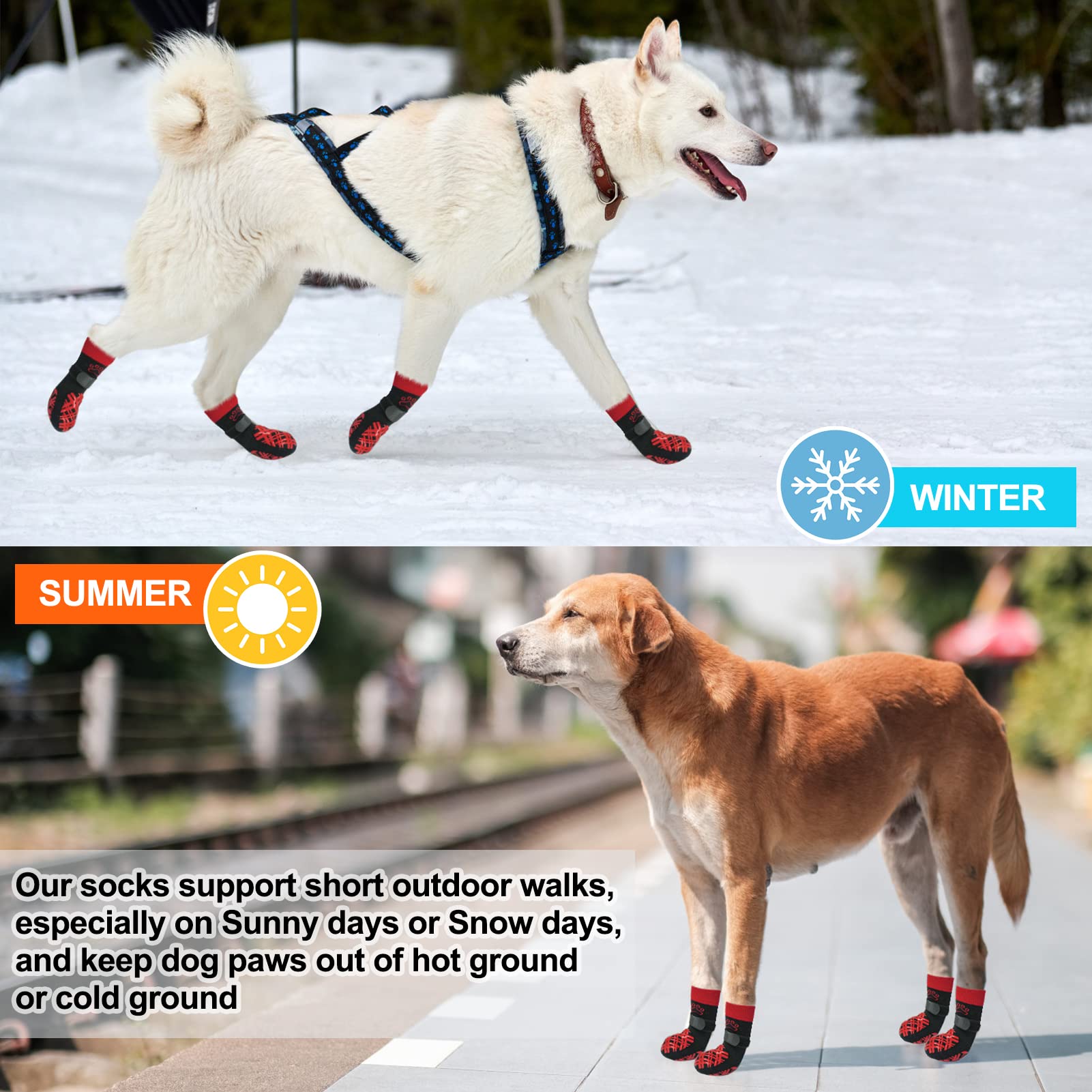 Beautyzoo Dog Socks To Prevent Licking For Hardwood Floors - Socks For Small Medium Large Dogs - Hot/Cold Pavement Traction Cont