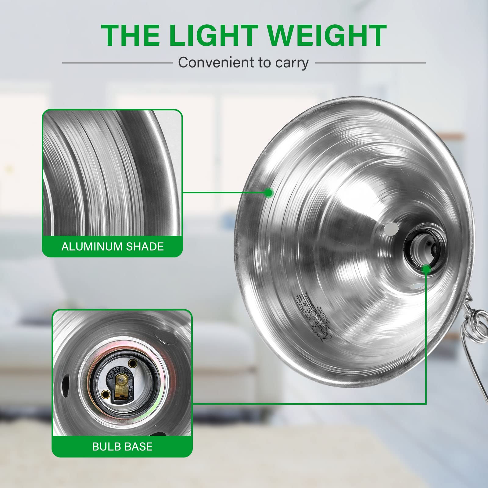 Simple Deluxe Clamp Lamp Light With 8.5 Inch Aluminum Reflector Up To 150 Watt E26 (No Bulb Included) 6 Feet 18/2 Spt-2 Cord, 6-