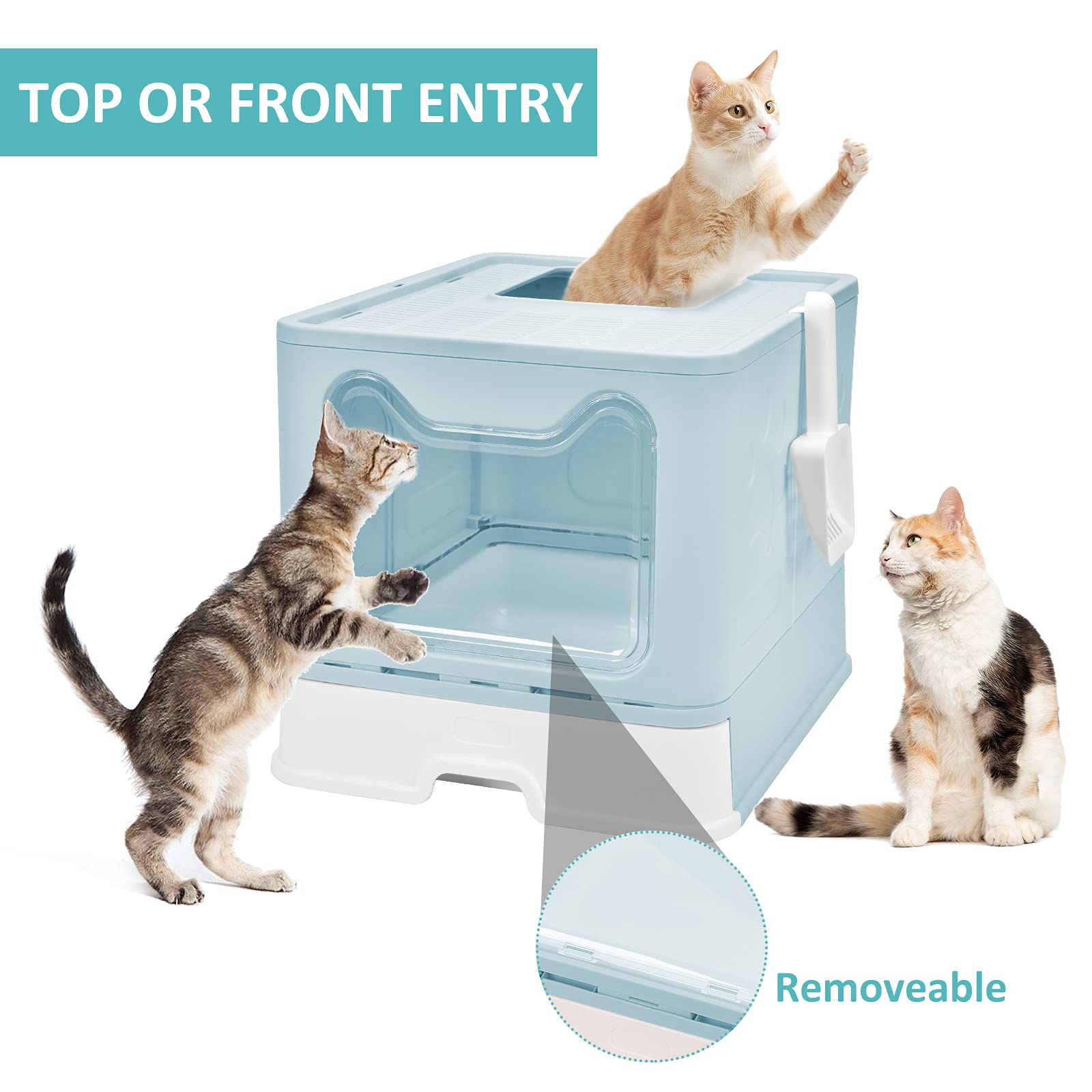 Panghuhu88 Foldable Cat Litter Box with Lid, Large Top Entry Cat Toilet, Enclosed Cat Potty Include Cat Litter Scoop, Drawer Typ