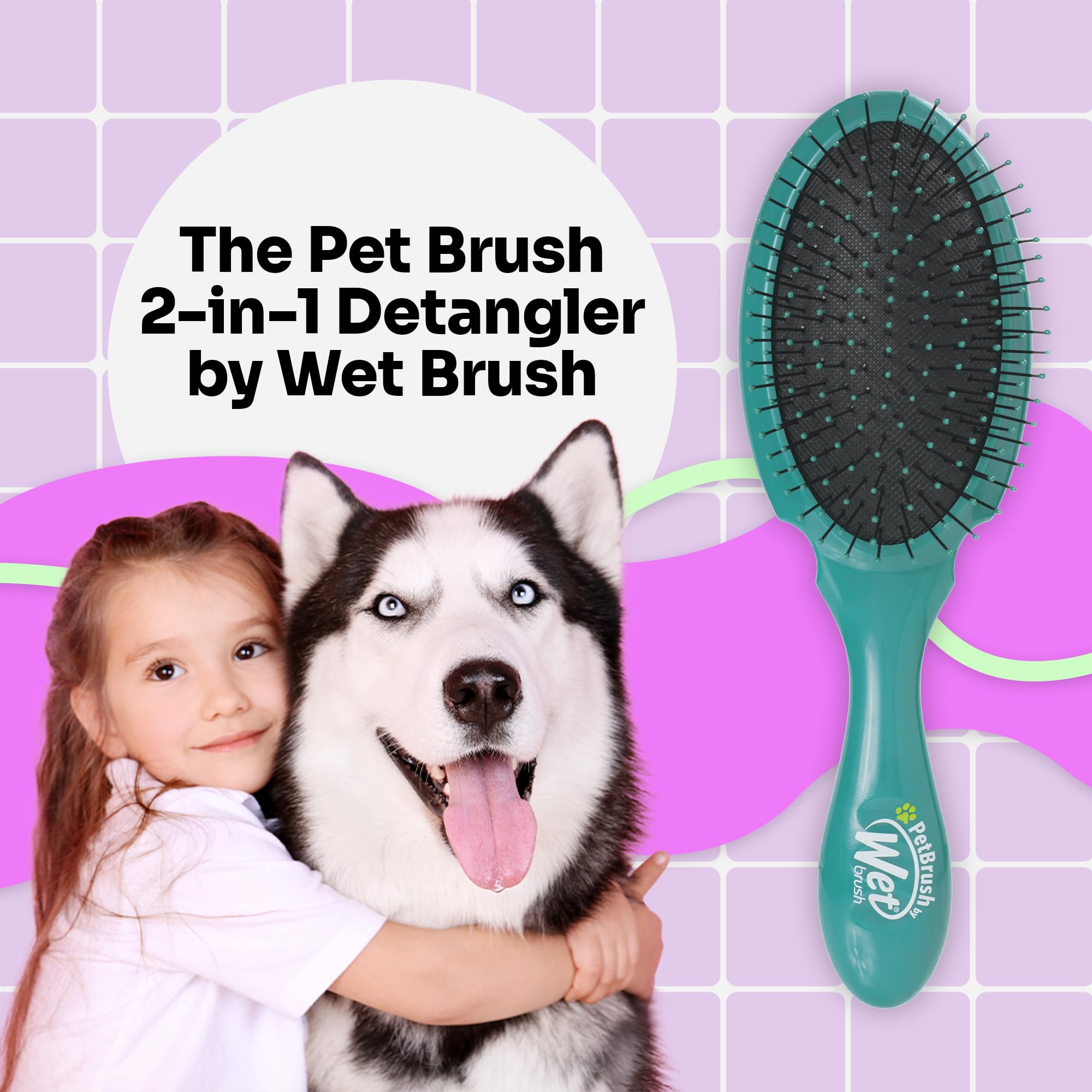 Wet Brush Ultimate Grooming Pet Brush, 2-In-1 Dual Sided Detangling Pet Brush - Ultra Soft Intelliflex Bristles Removes Loose Hair & Dirt - Pet Grooming Detangler Brush For Dogs, Cats, Rabbits - Teal