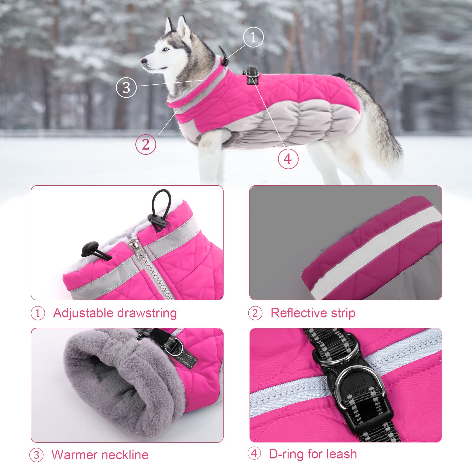 Lelepet Warm Dog Winter Coat Dog Coat Fleece Dog Jacket With Harness Windproof Dog Cold Weather Coats Reflective Turtleneck Large Dog Coat With Zipper Waterproof Dog Coat For Small Medium Large Dogs