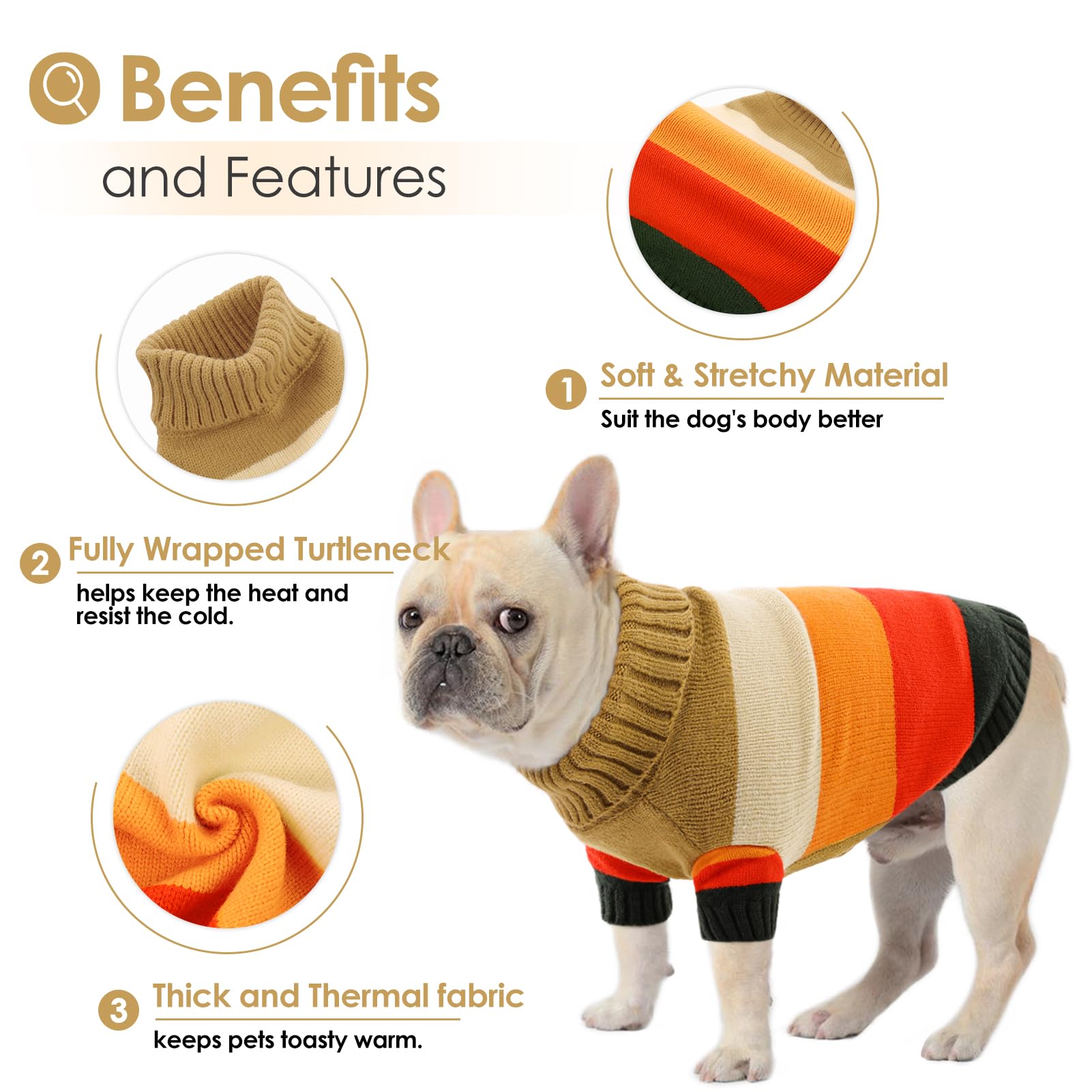 AOFITEE Large Dog Sweater - Stretchy Turtleneck for Large Breeds, Thick Knit for Fall Winter, Perfect for Pug & French Bulldog (
