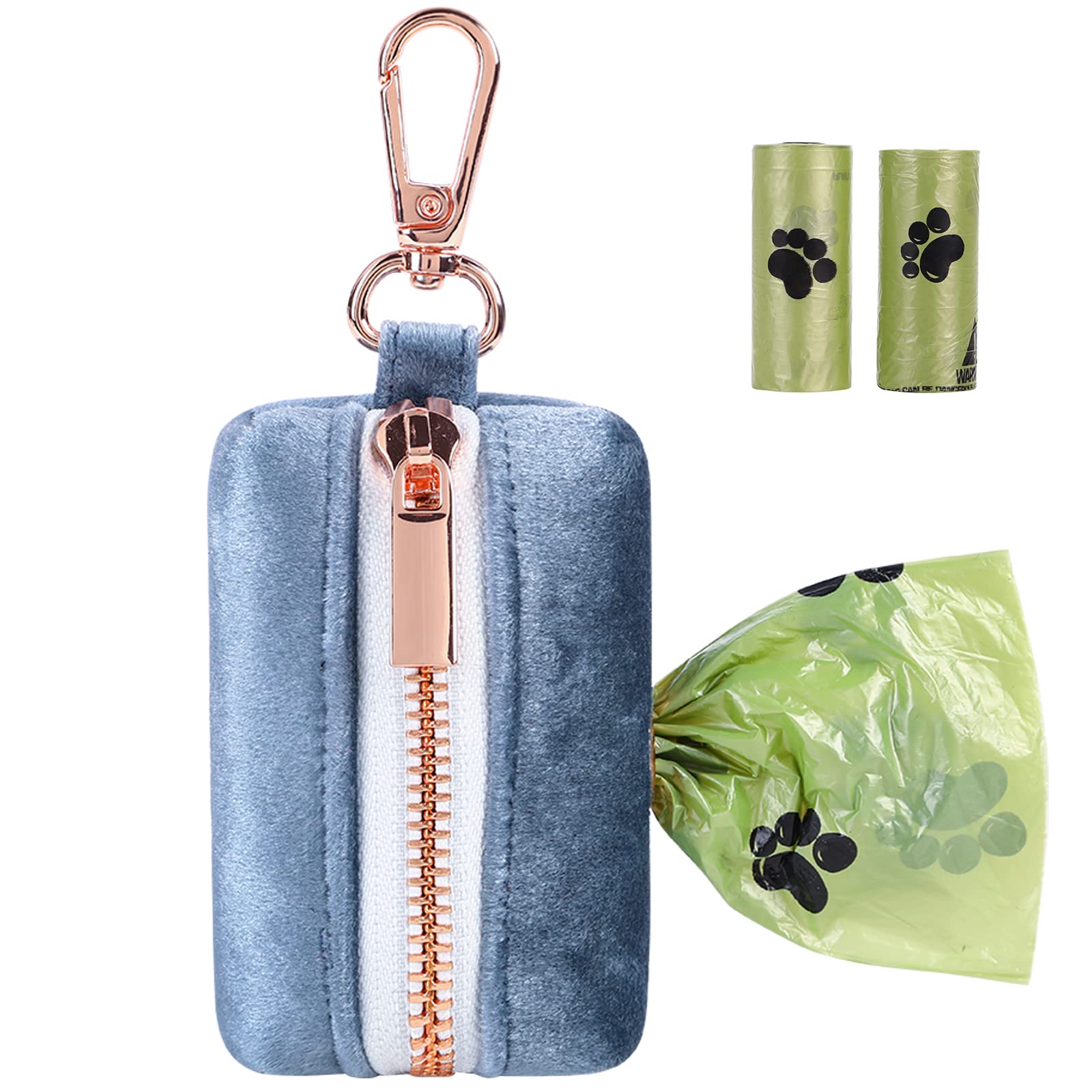 Aring Pet Velvet Dog Waste Bag Dispenser, Cute Blue Doggy Poop Bags Holders Attach To Any Leashes, Portable Washable Pet Waste P