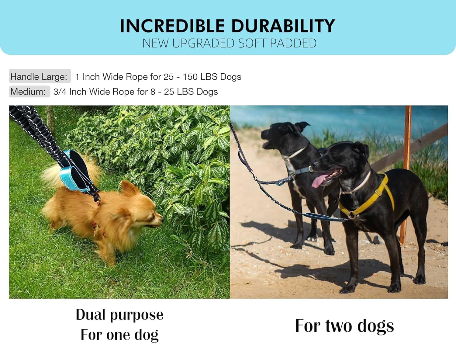 Hands Free Dog Leash, Double Leash for Running Comfortable Walking Jogging Training Hiking, Long Padded No Tangle 360 Swivel Cla