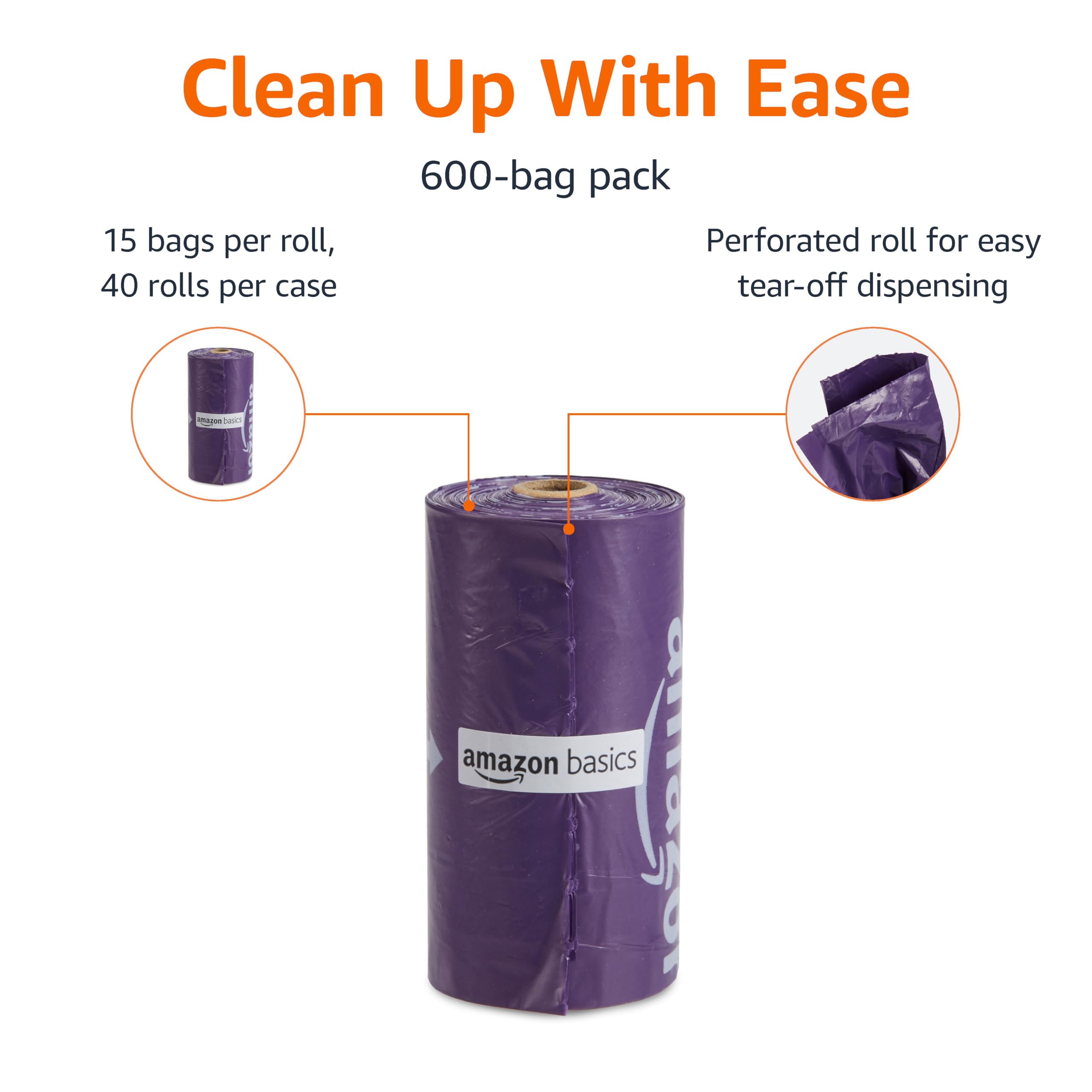 Amazon Basics Premium Dog Poop Bags, 600 Count, Enhanced Leakproof, Premium Lavender Scented