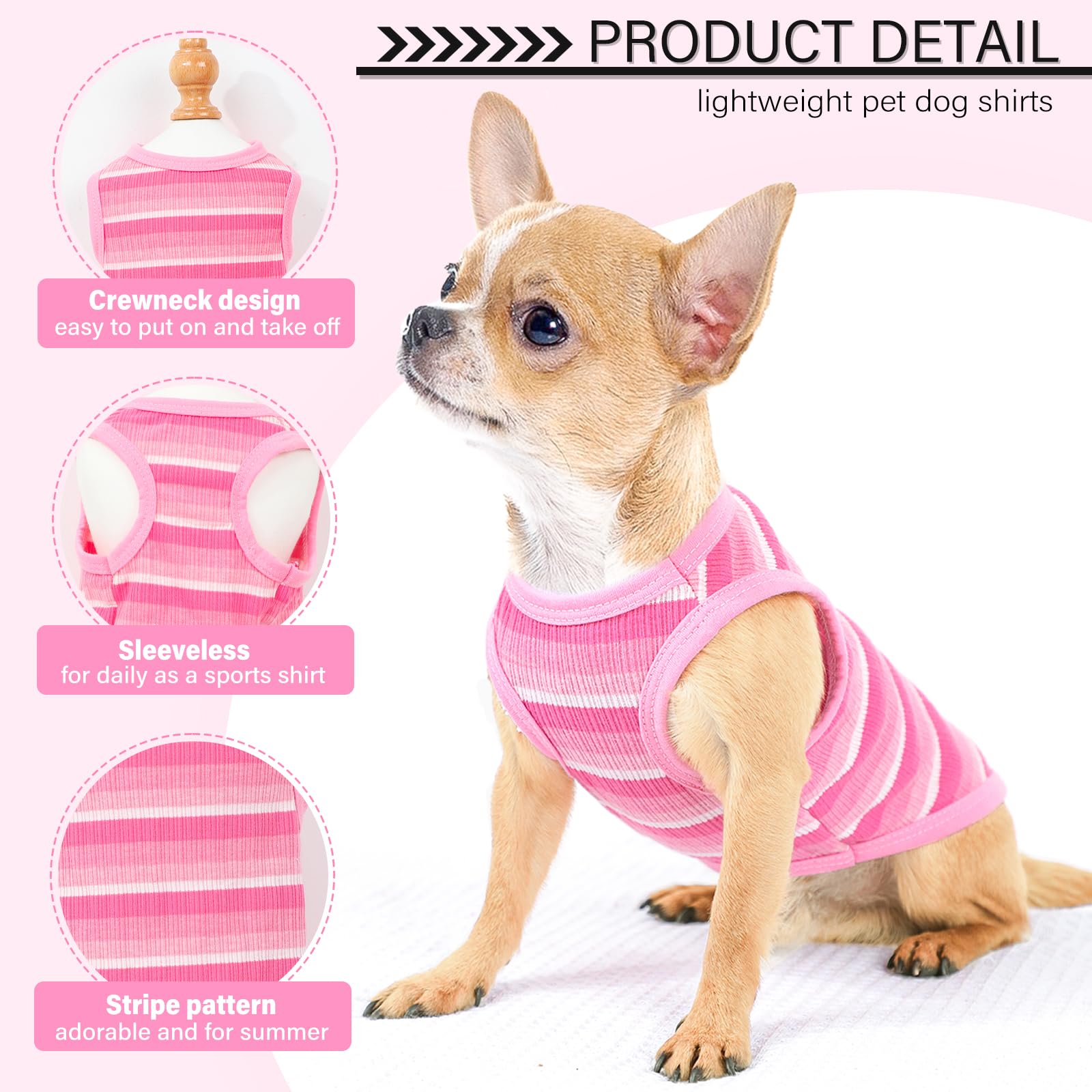 2- Pieces Dog Clothes For Small Dogs Girl Cute Pink Striped Puppy Shirt Pet Tank Top Outfit For Female Dogs, Chihuahua, Yorkie,