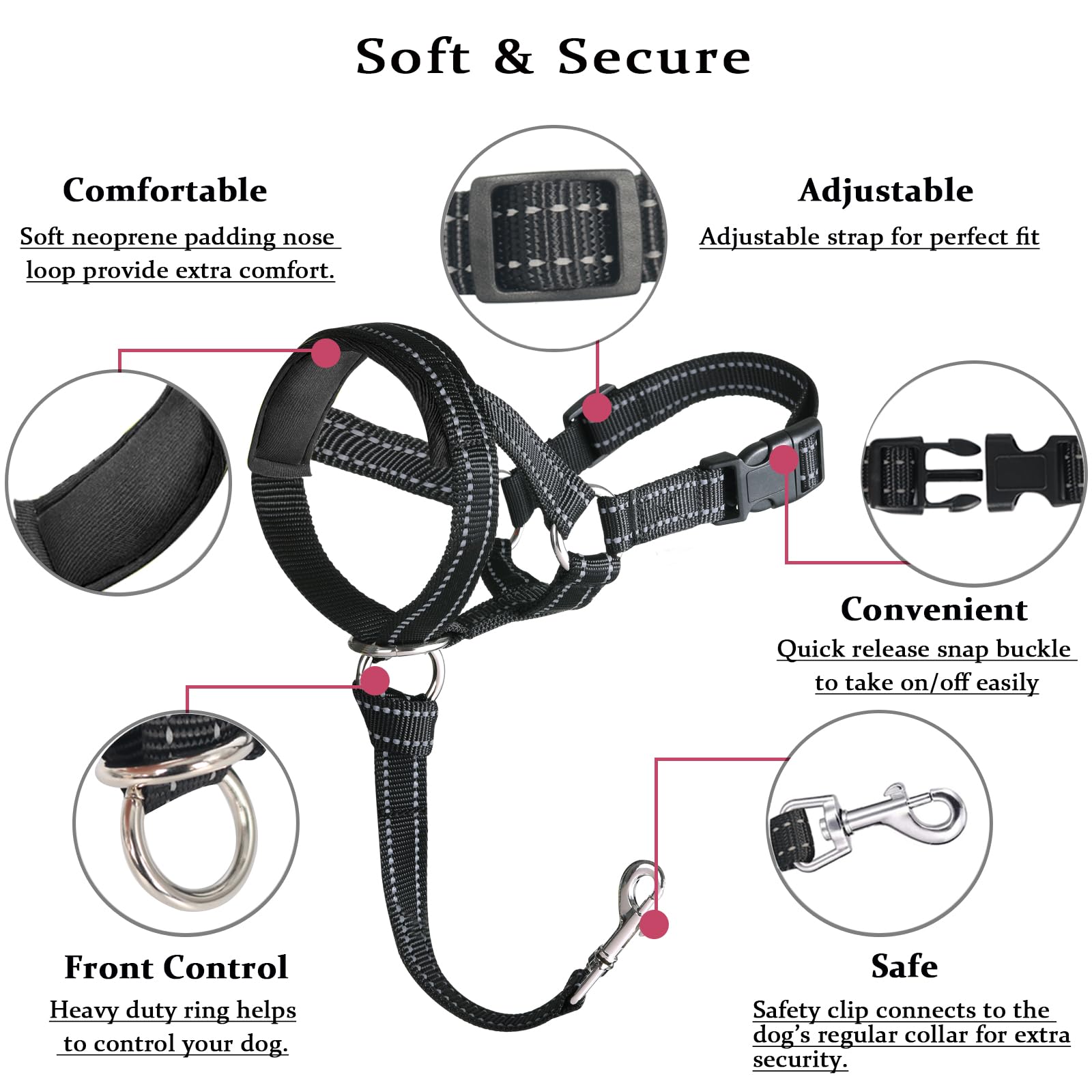 Barkless Dog Head Collar, No Pull Head Halter With Soft Padding, Reflective Soft Padded Snout Harness For Large Dogs, Labrador, Golden Retrievers, German Shepherd