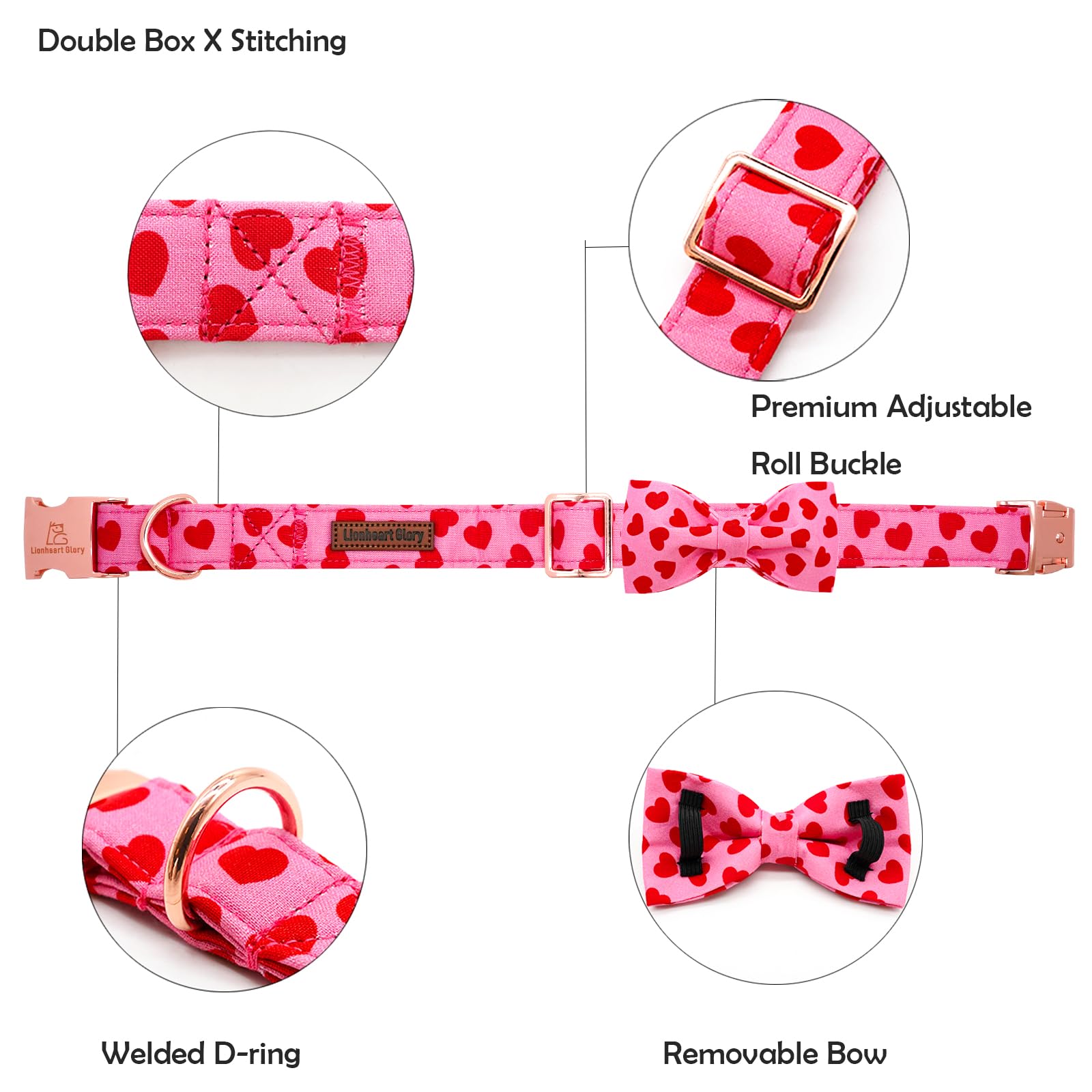 Lionheart Glory Valentine'S Day Dog Collar With Bowtie For X-Small Dogs