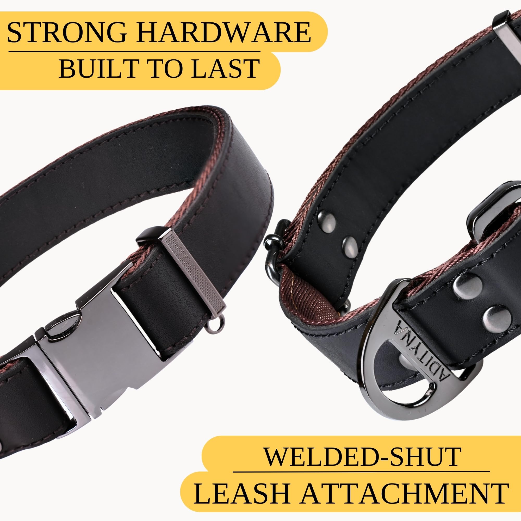 ADITYNA Leather Dog Collar with Metal Buckle - Heavy-Duty, Adjustable for Large & Extra Large Dogs - Walking & Training (Black,