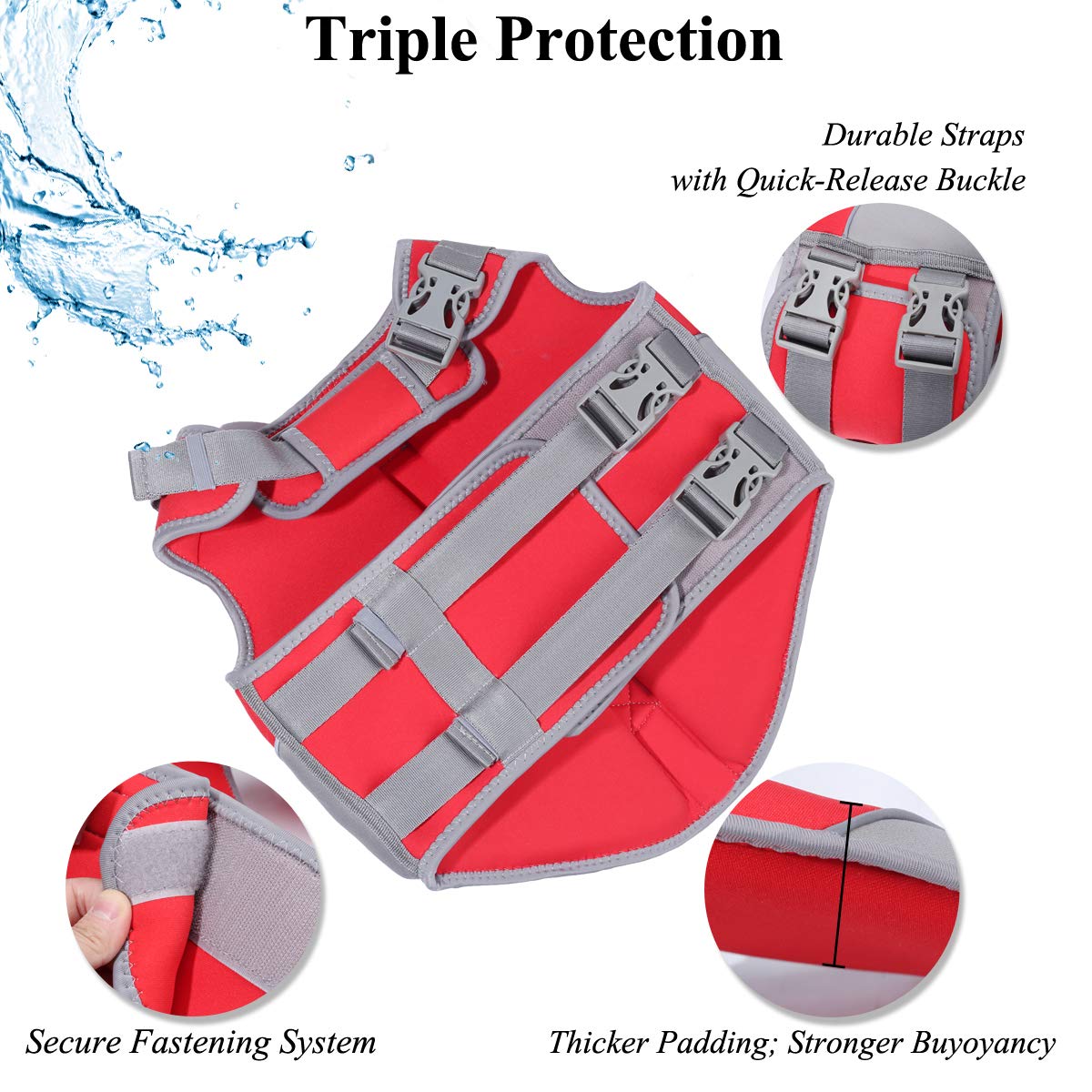 Vivaglory Neoprene Dog Life Jacket Doggy Life Jacket For Boating Hunting & Swimming, Lightweight With Leash Ring, Xl, Red