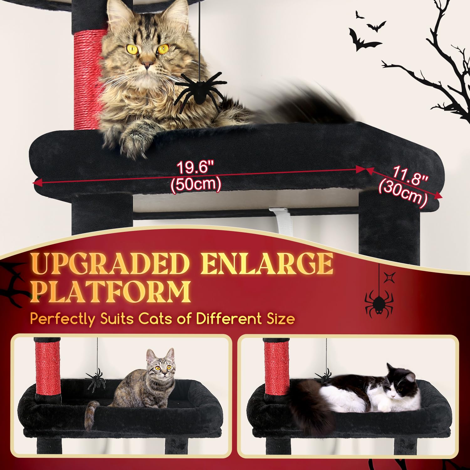 Globlazer F62 Gothic Cat Tree, 62In Goth Cat Tower Kitty Cat Climbing Tower With Large Platform For Indoor Cats, Scratching Post