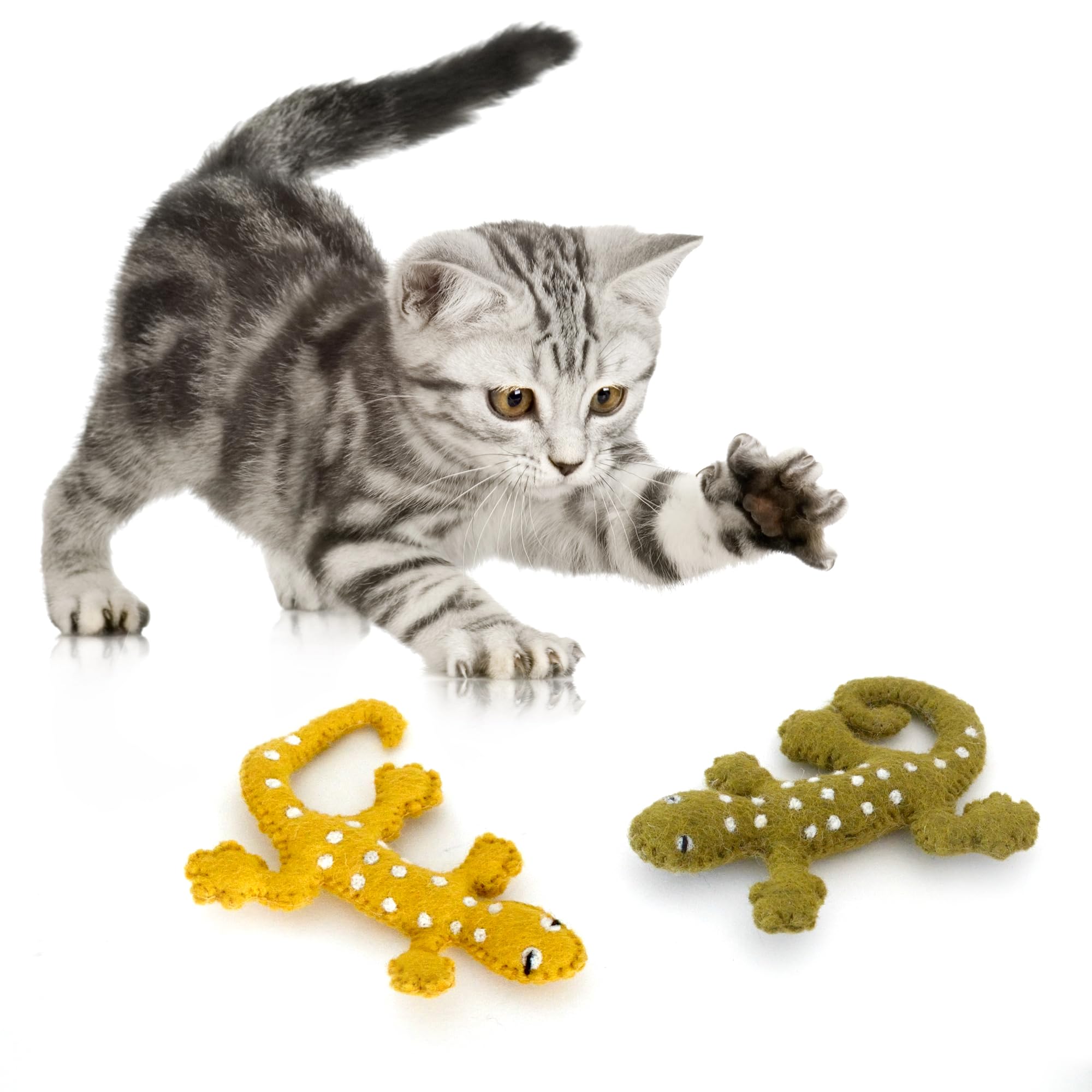 Glaciart One Felt Lizard Cat Toy - 2 Pcs | Soft Fuzzy Enrichment 100% Natural Wool - Interactive Catnip Play Cat Toy Set - Safe