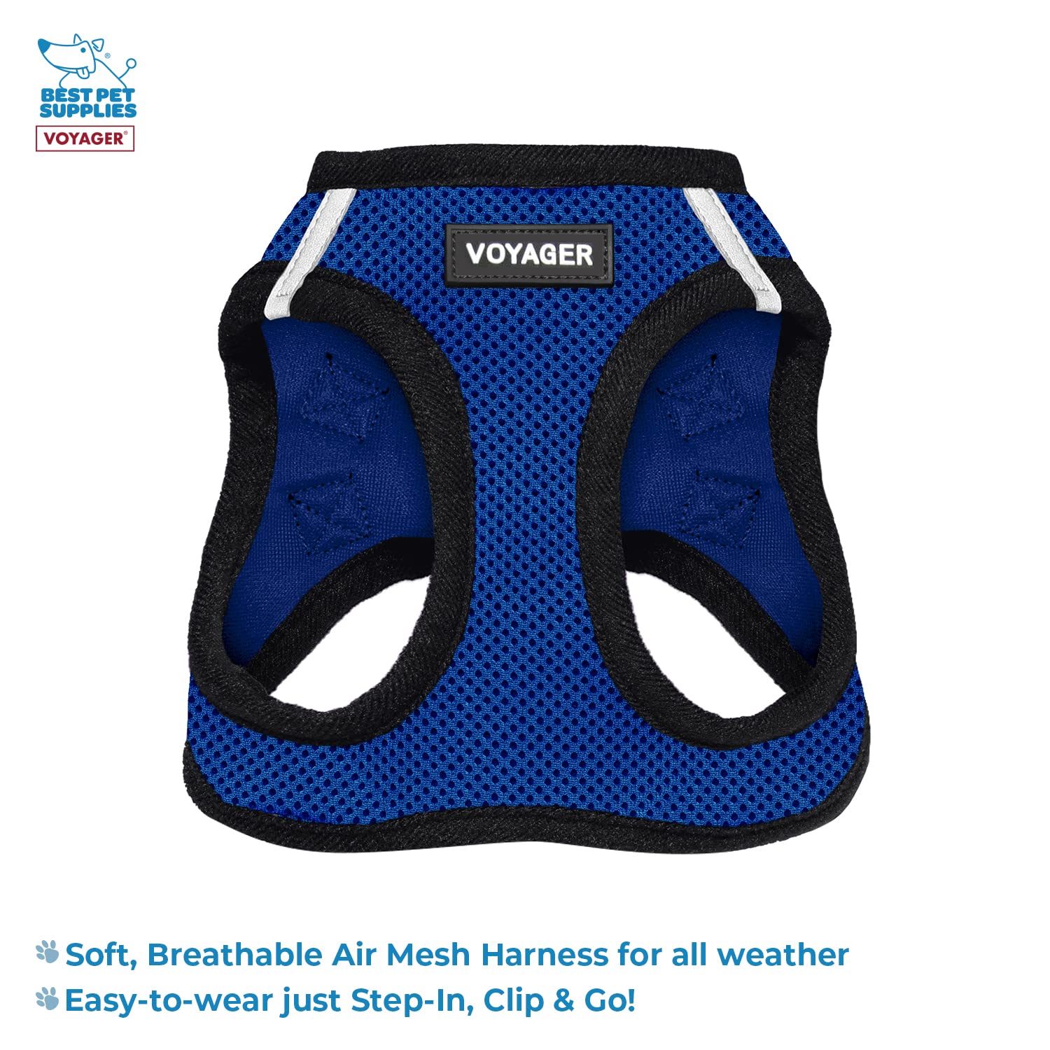 Voyager Step-In Air All Weather Mesh Harness And Reflective Dog 5 Ft Leash Combo With Neoprene Handle, For Small, Medium And Large Breed Puppies By Best Pet Supplies - Blue, Large
