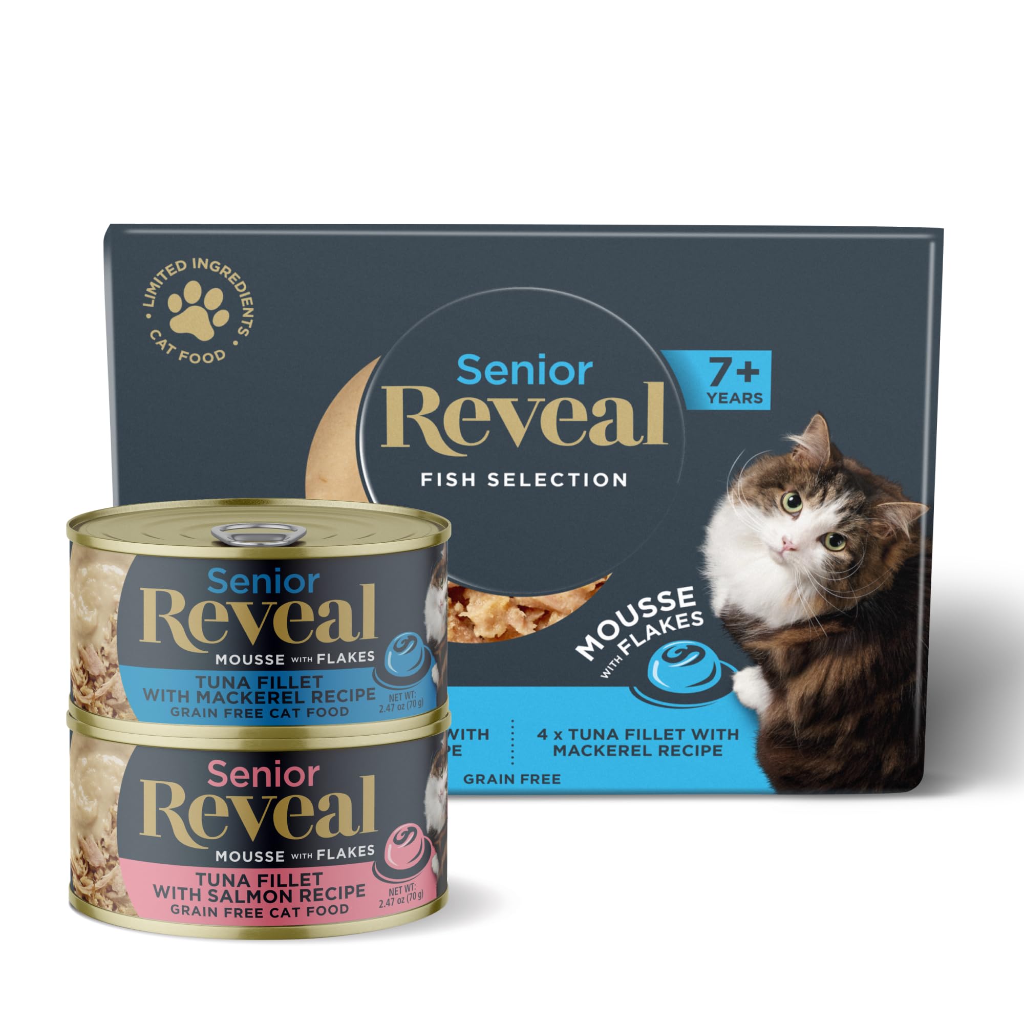 Reveal Natural Senior Cat Food, Grain Free Wet Senior Cat Food, Limited Ingredient Food for Senior Cats, Fish Variety, Mousse wi