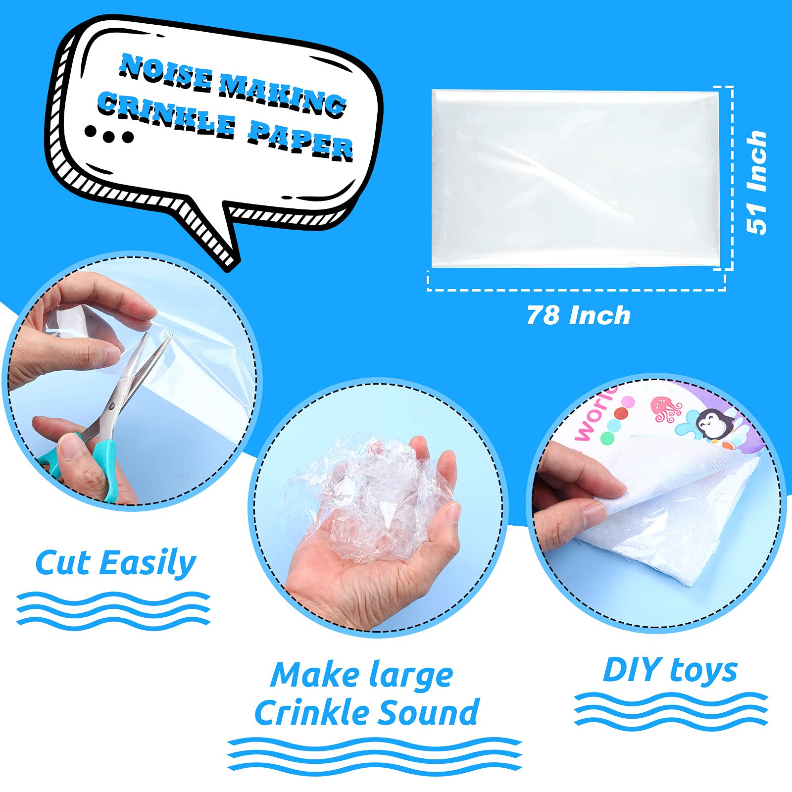 Zonon Noise Making Crinkle Paper Crinkle Material Noise Maker Plastic Film For Dog Cat Pet Supplies(51 X 78 Inch)